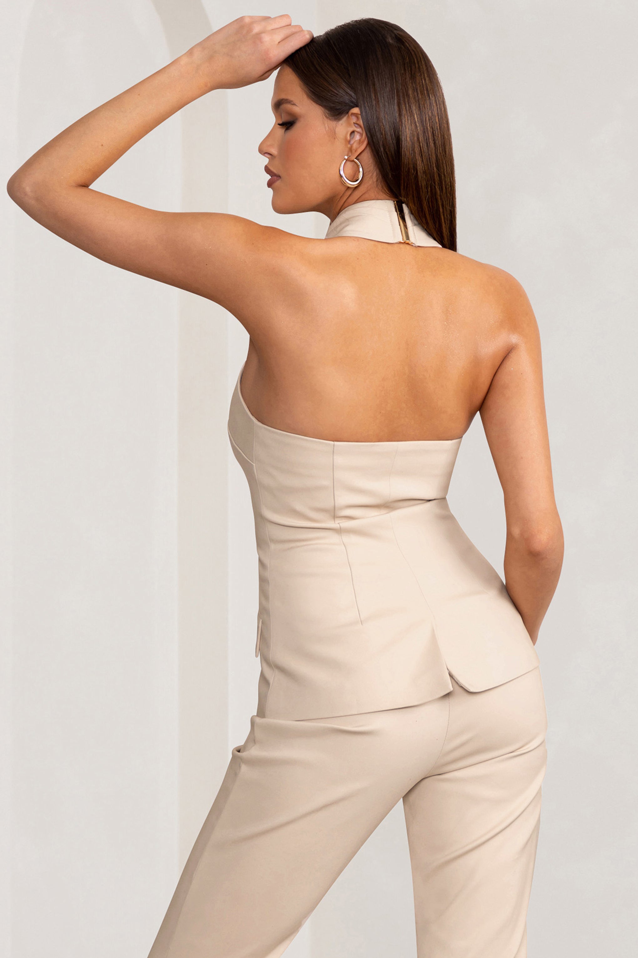 Seraphine London™ | Stone Tailored Sleeveless Blazer Top