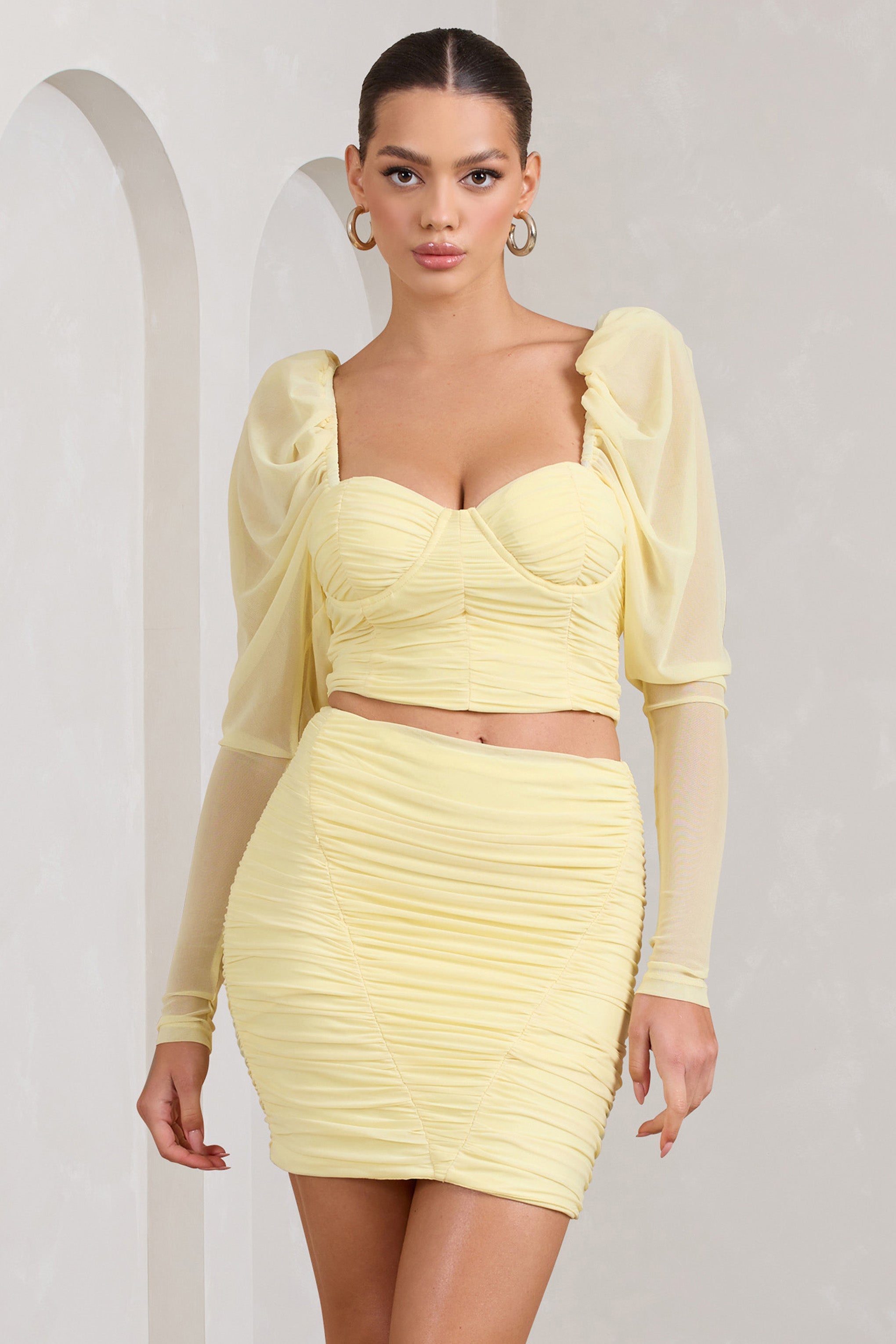 Seraphine London™ | Yellow Puff Sleeve Ruched Crop Top