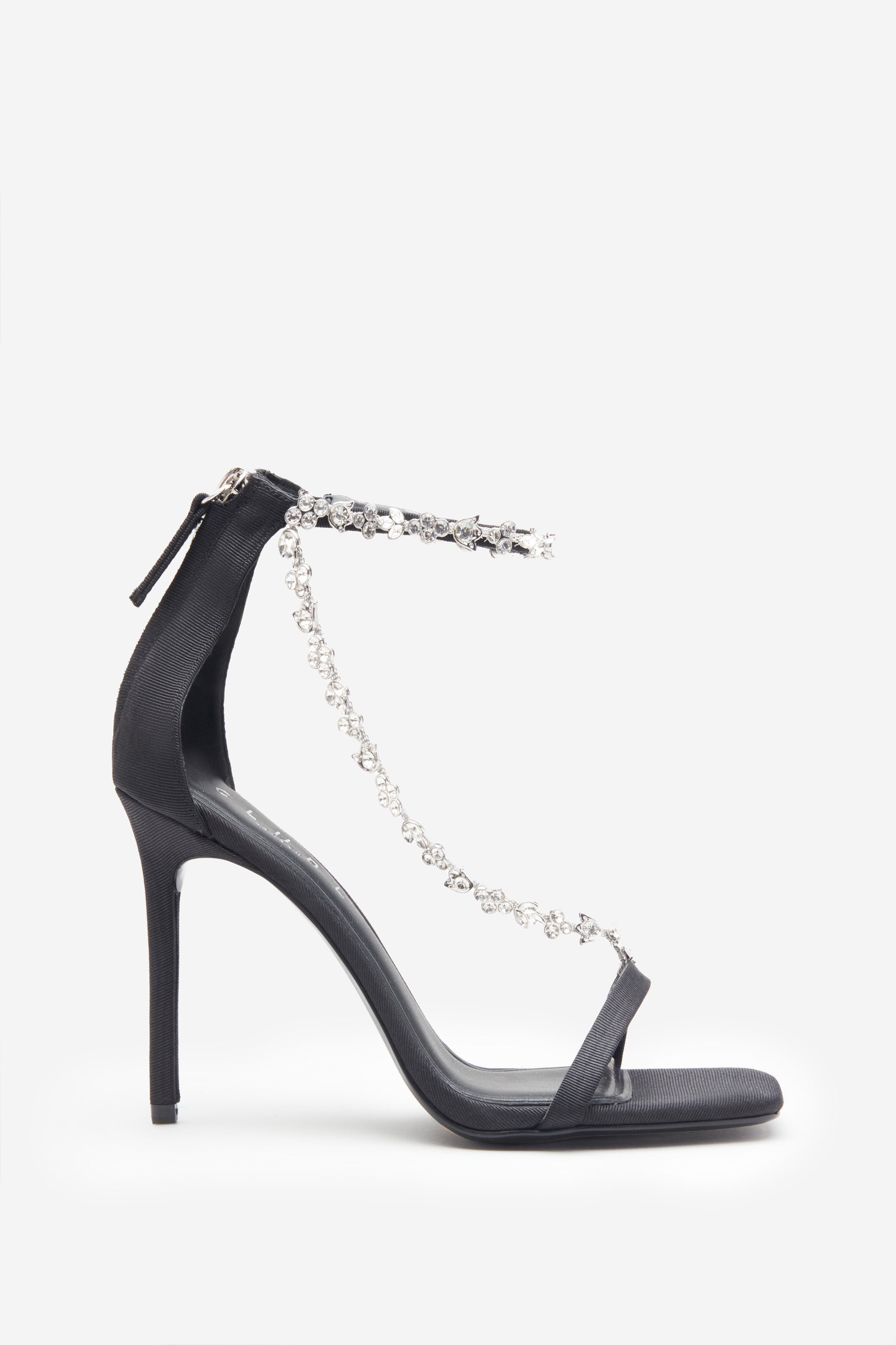 Seraphine London™ | Black Satin Diamanté Chain Sandals