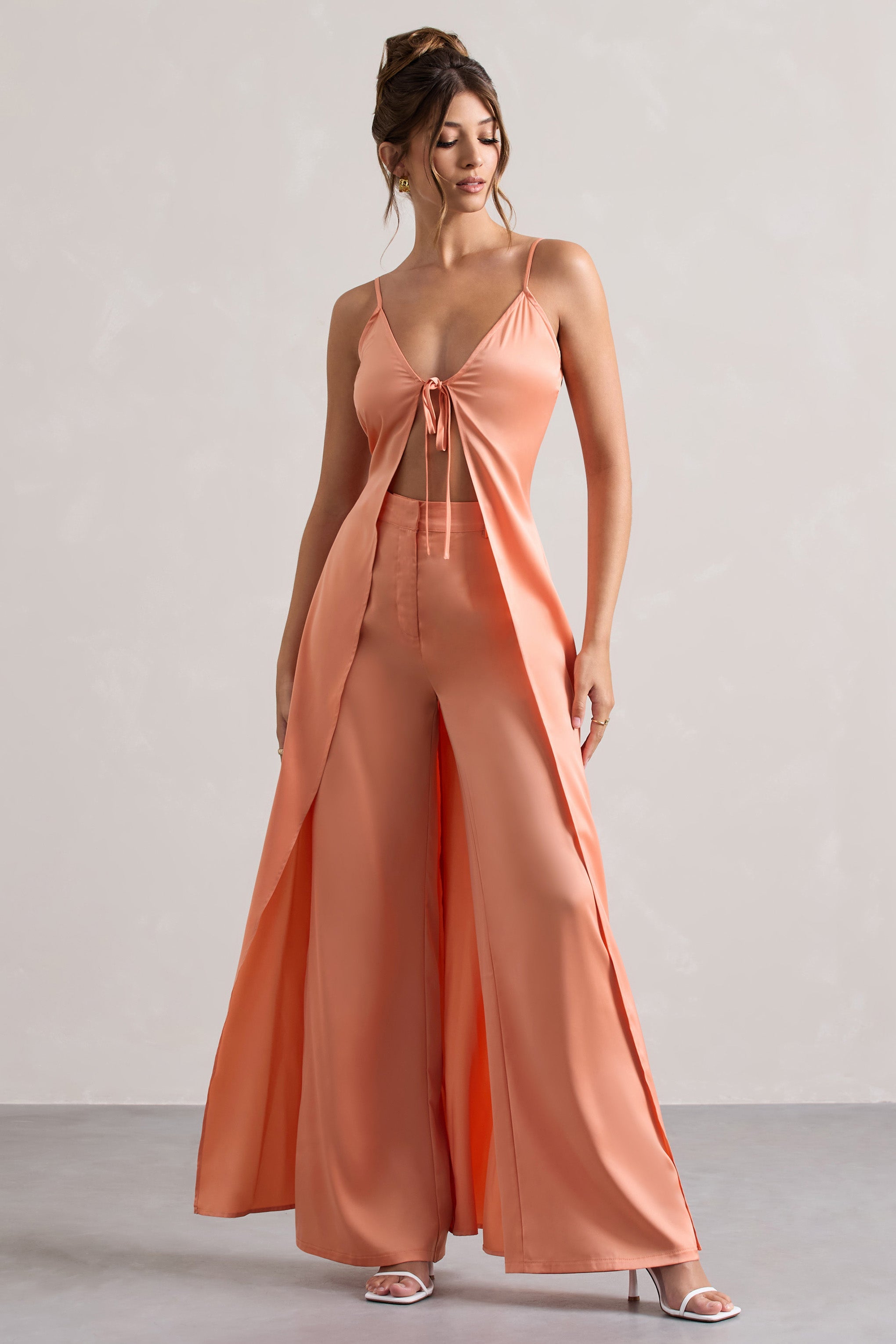 Seraphine London™ | Peach Wide-Leg Trousers