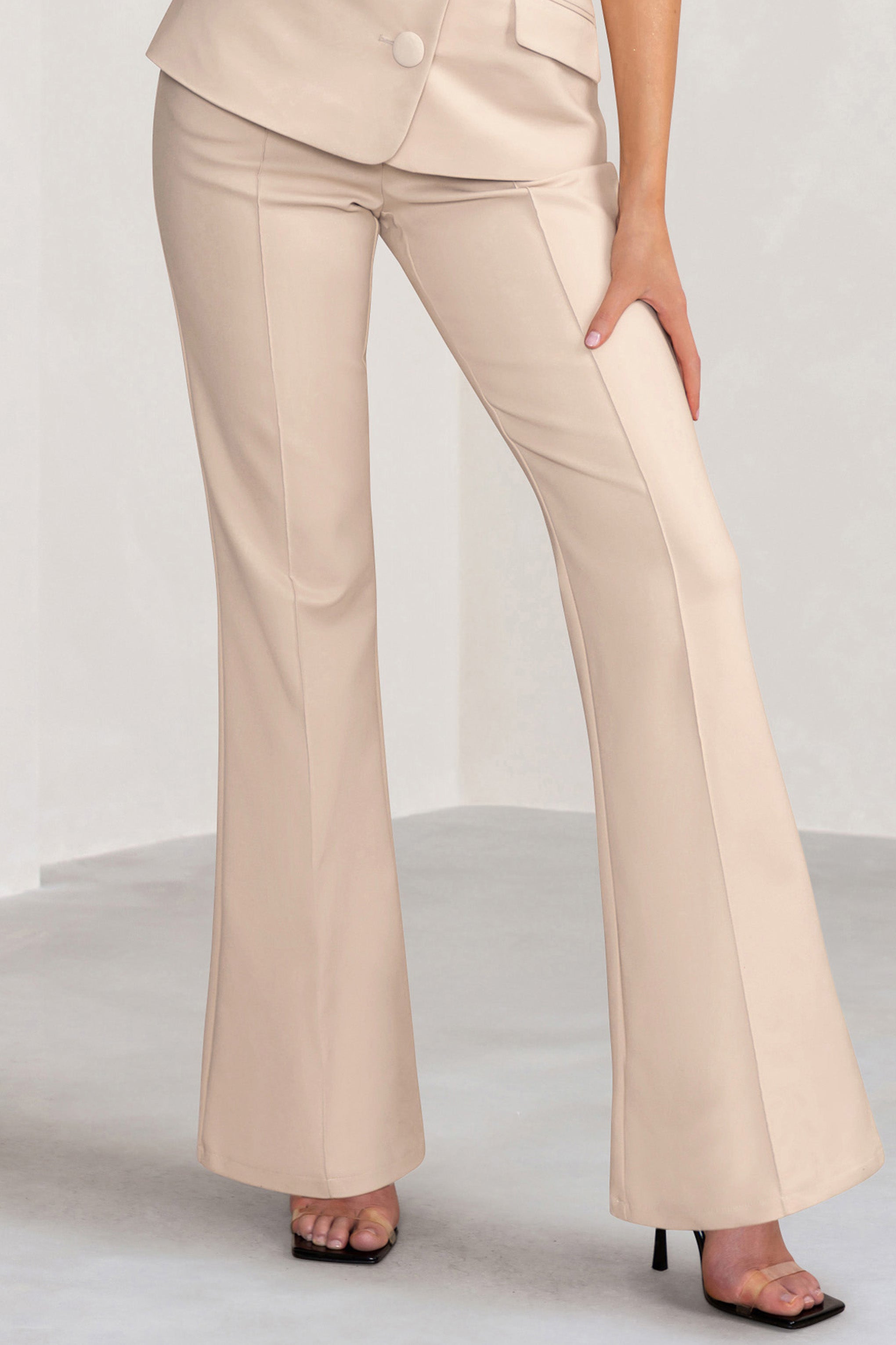 Seraphine London™ | Stone High Waist Wide Leg Trousers