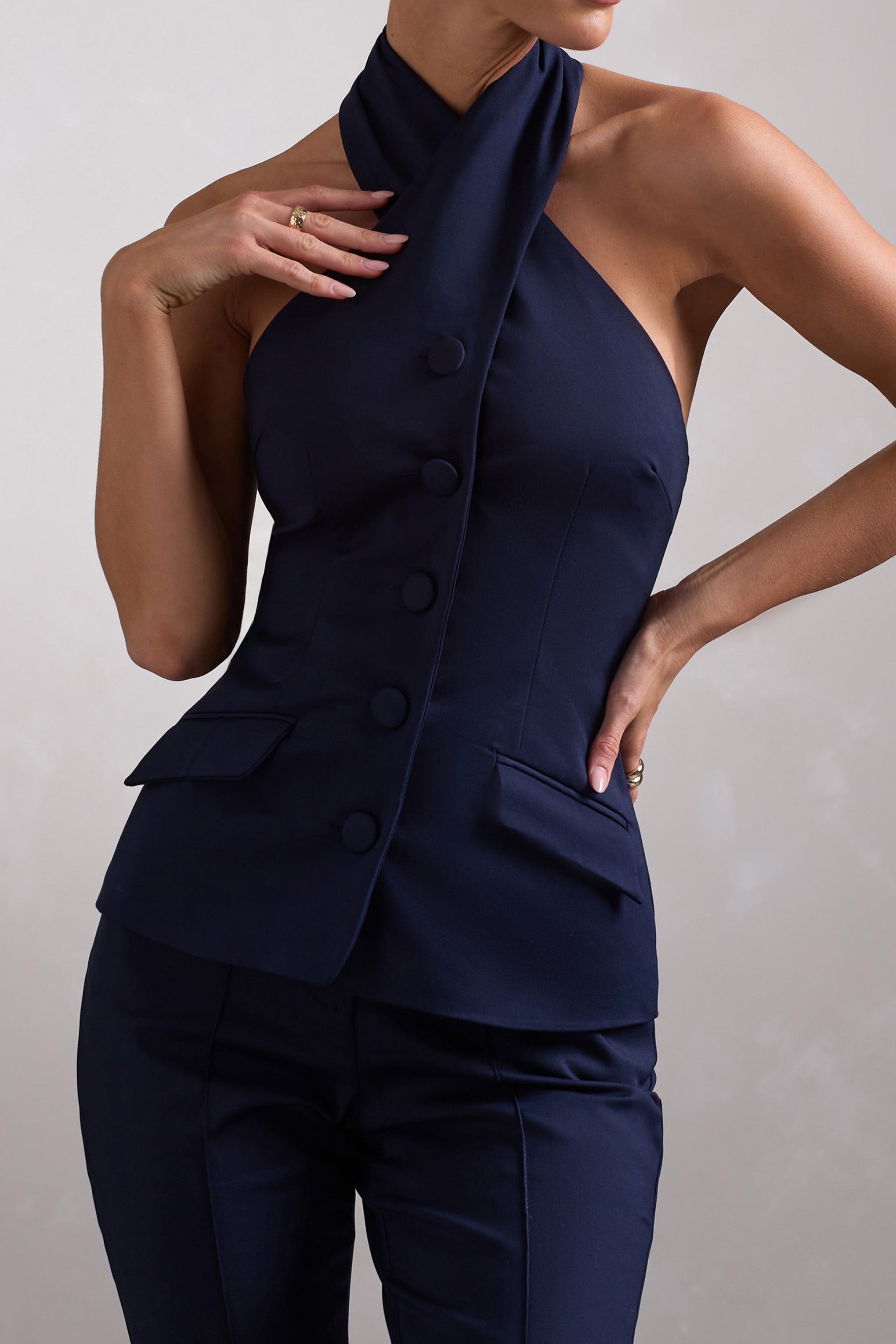 Seraphine London™ | Navy Tailored Sleeveless Blazer Top