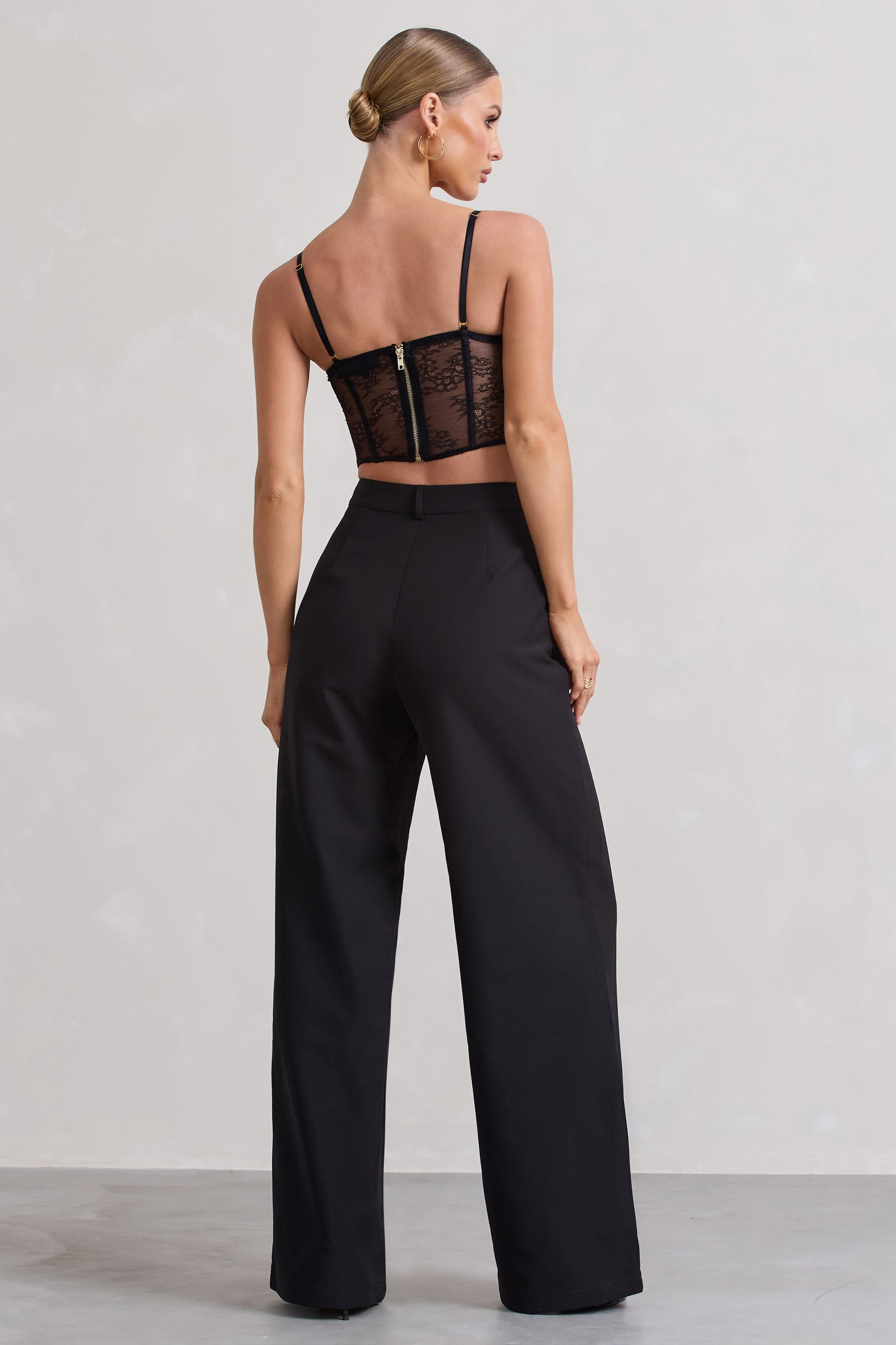 Seraphine London™ | Black High Waist Wide-Leg Trousers