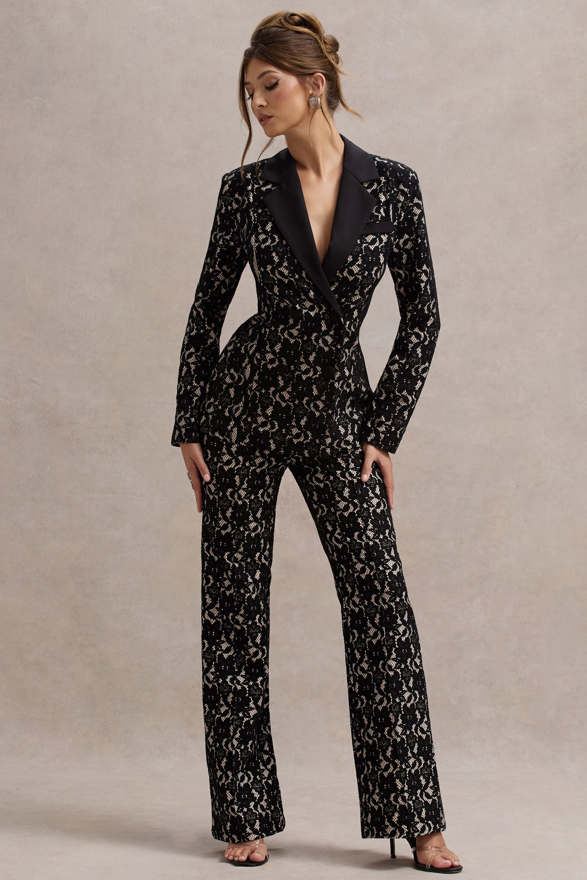 Seraphine London™ | Black Lace Crepe Tailored Blazer