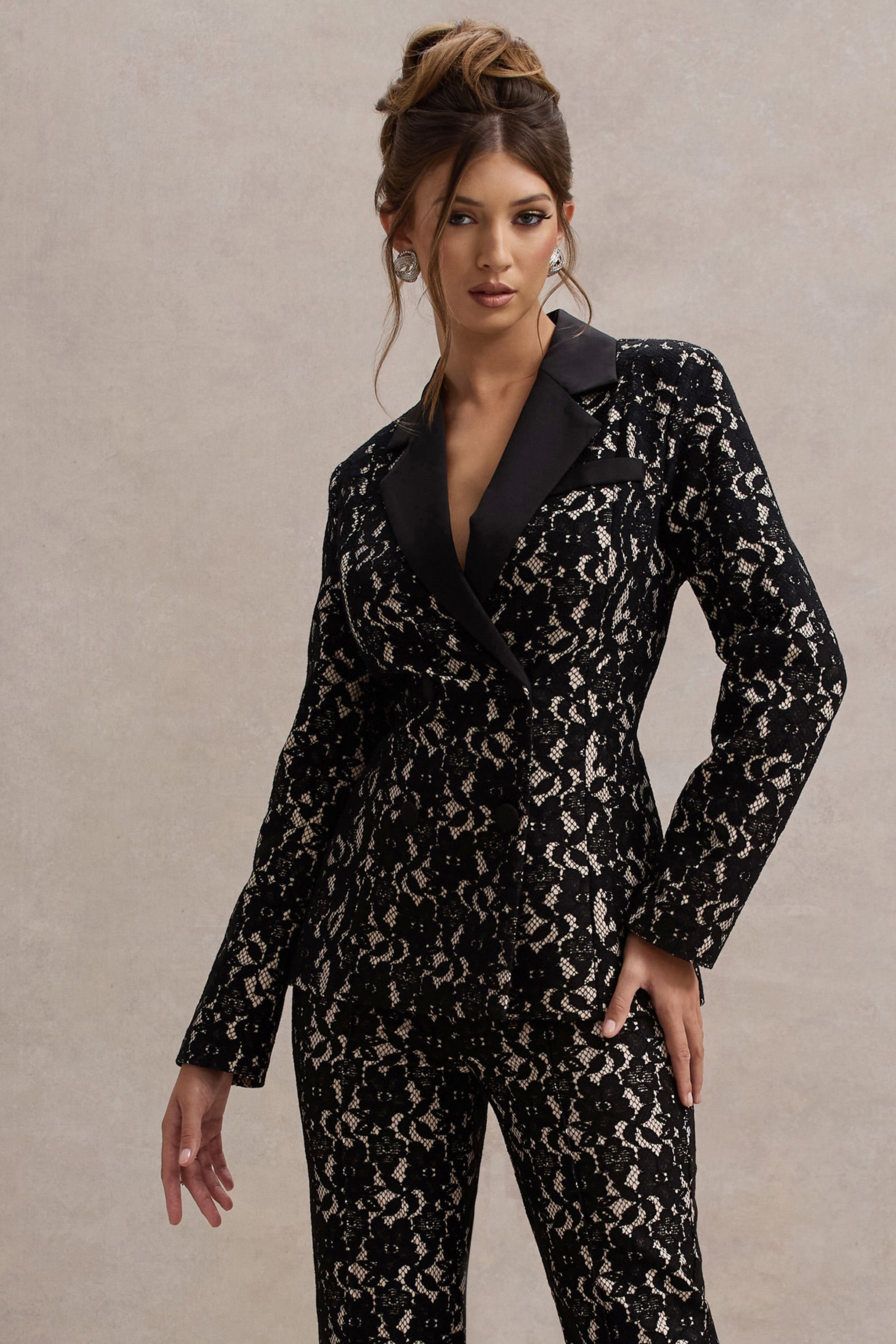 Seraphine London™ | Black Lace Crepe Tailored Blazer