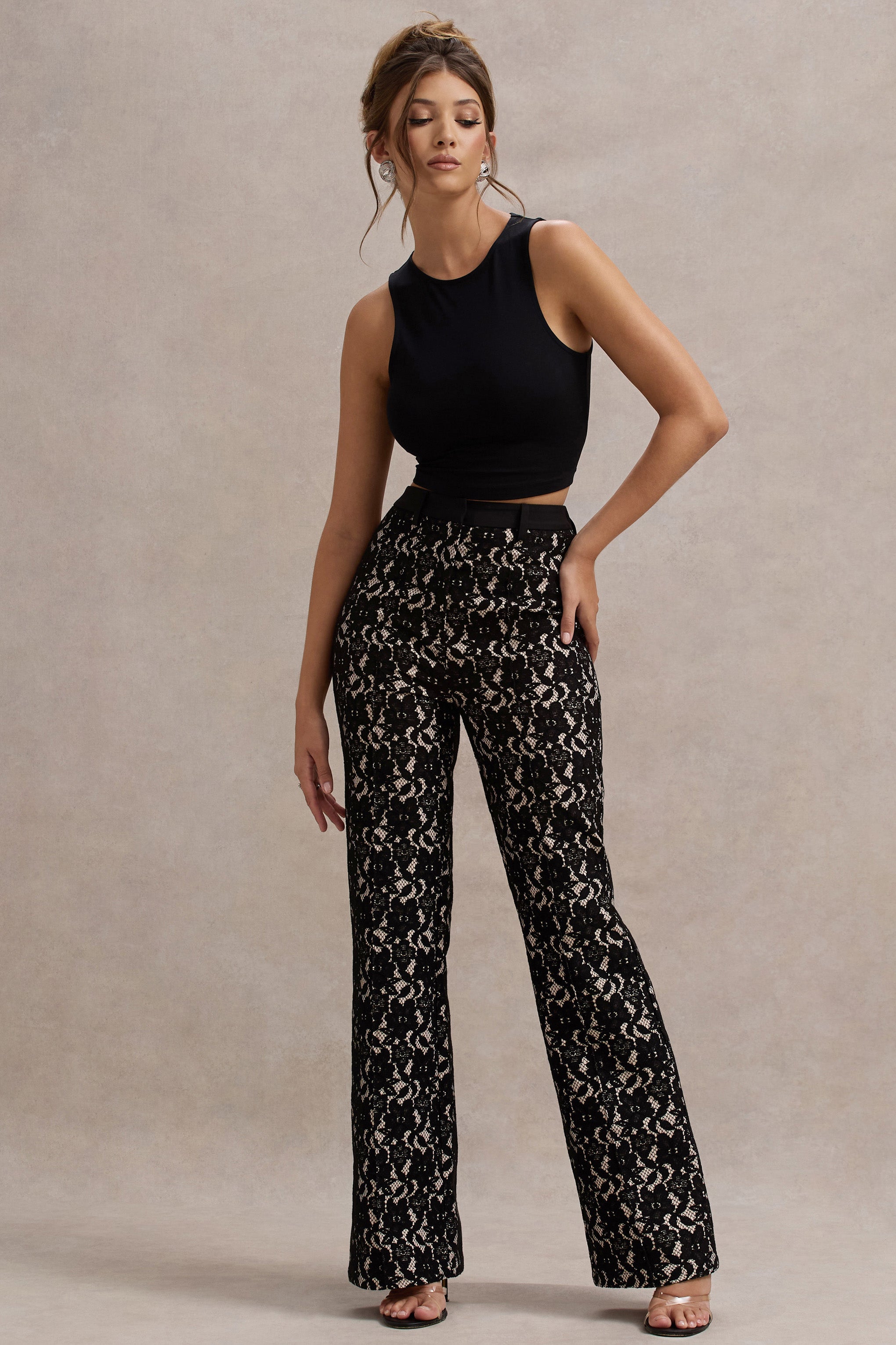 Seraphine London™ | Black Lace Flared-Leg Trousers