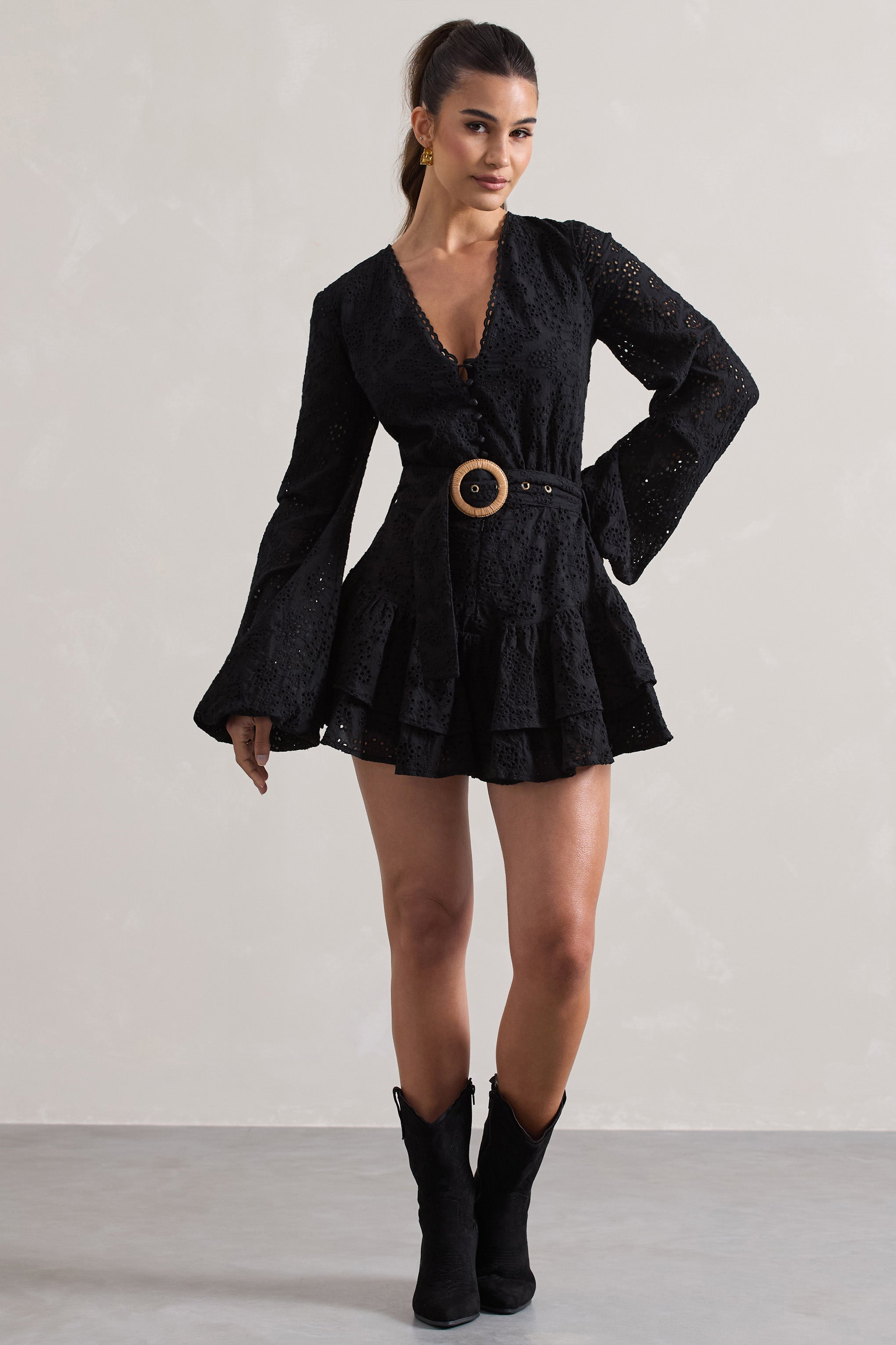 Seraphine London™ | Black Broderie Belted Ruffled Matching Set