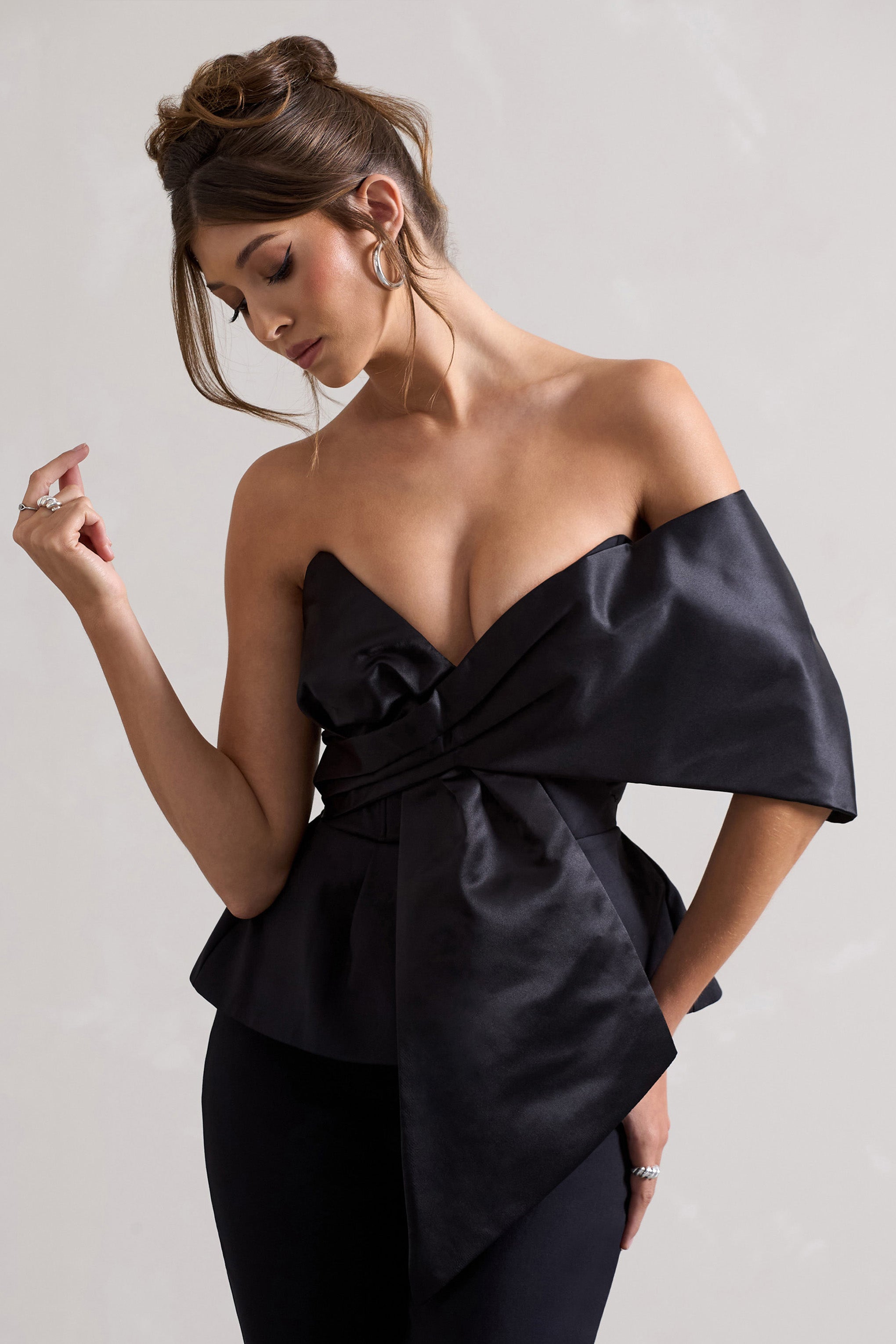 Seraphine London™ | Black Bardot Top With Peplum Hem