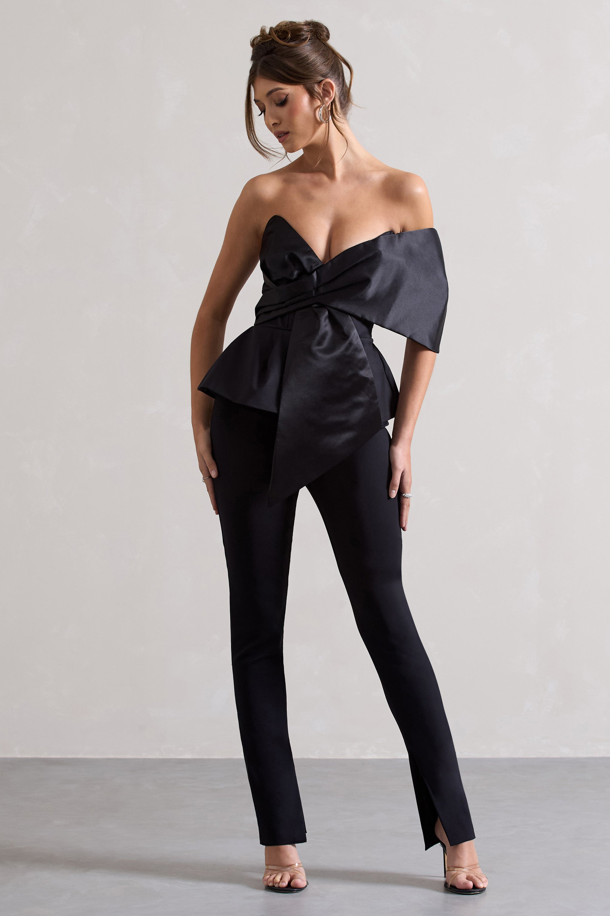 Seraphine London™ | Black Bardot Top With Peplum Hem
