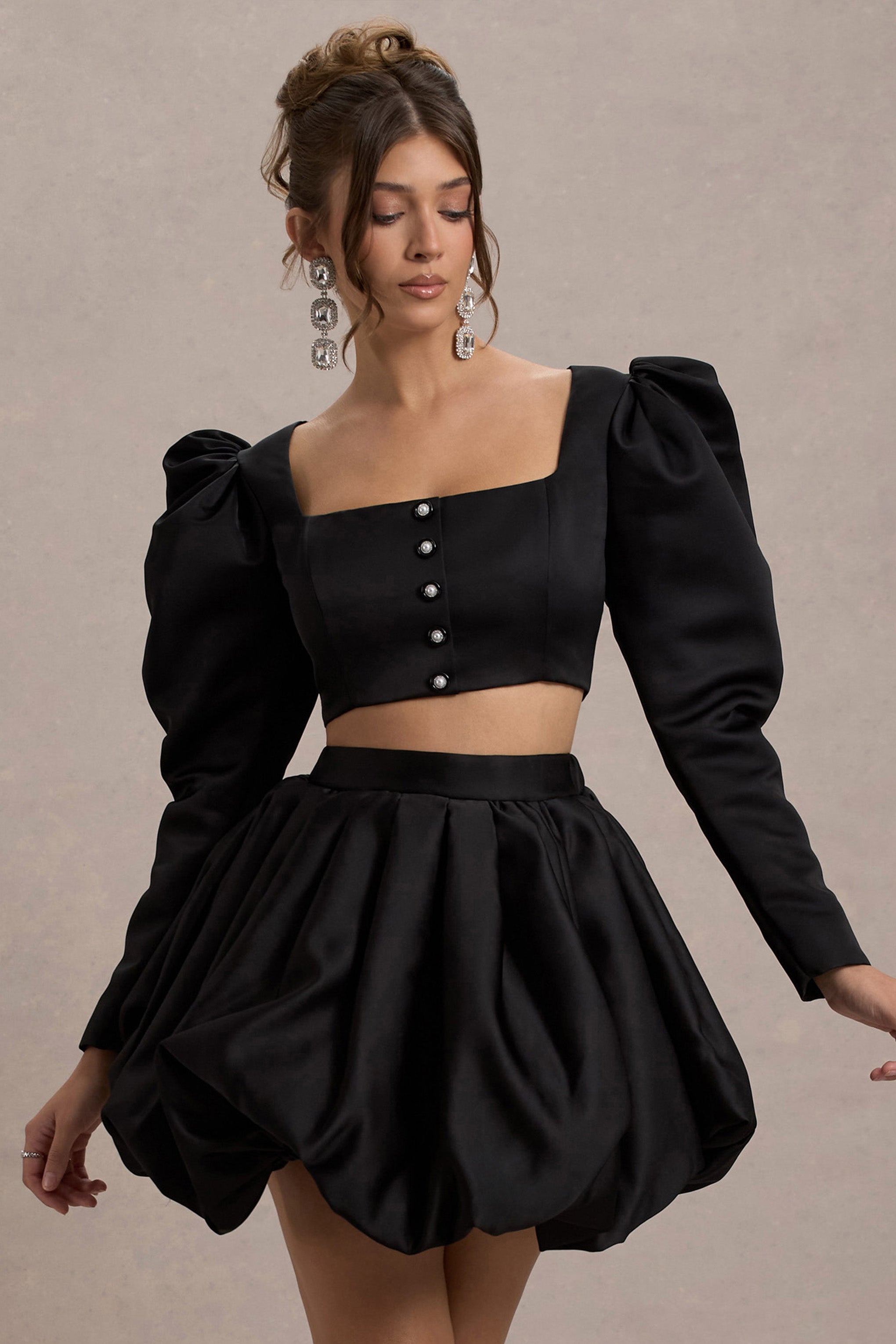 Seraphine London™ | Black Satin Sleeve Cropped Jacket