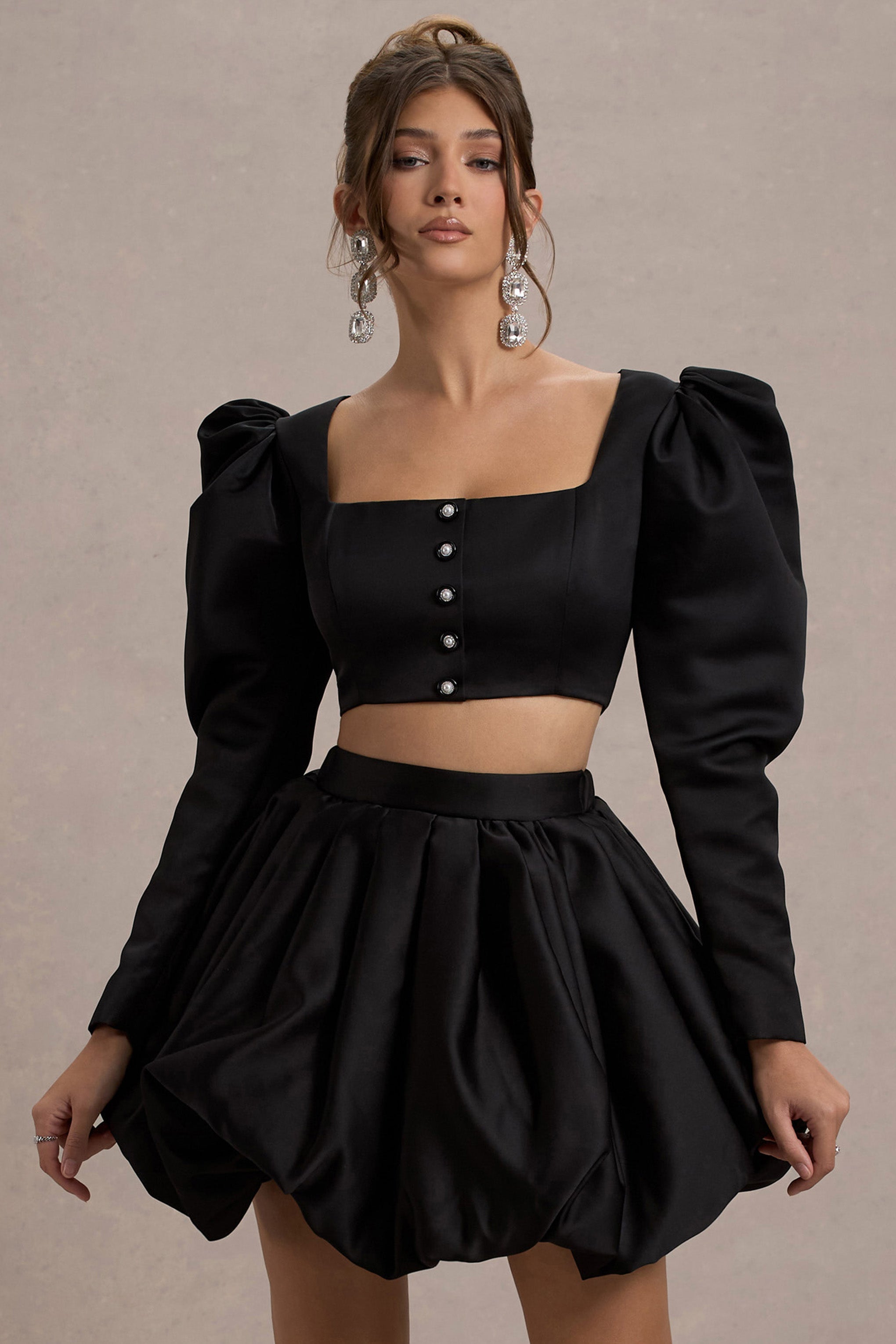 Seraphine London™ | Black Satin Sleeve Cropped Jacket
