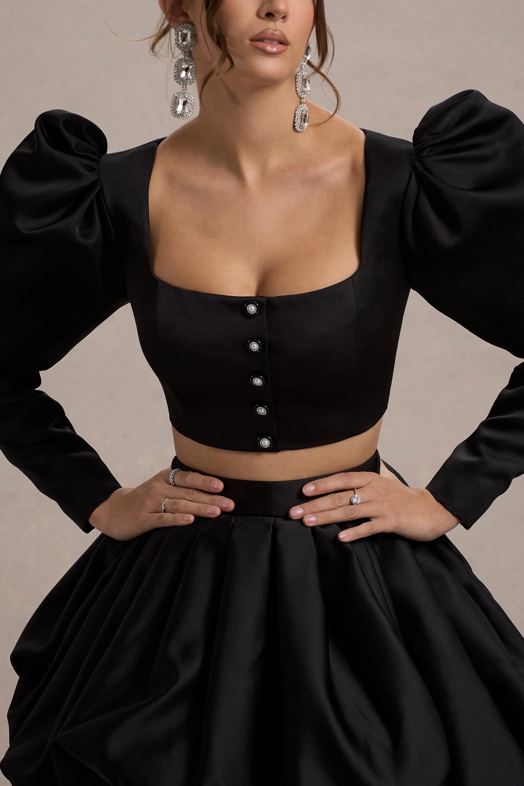 Seraphine London™ | Black Satin Sleeve Cropped Jacket