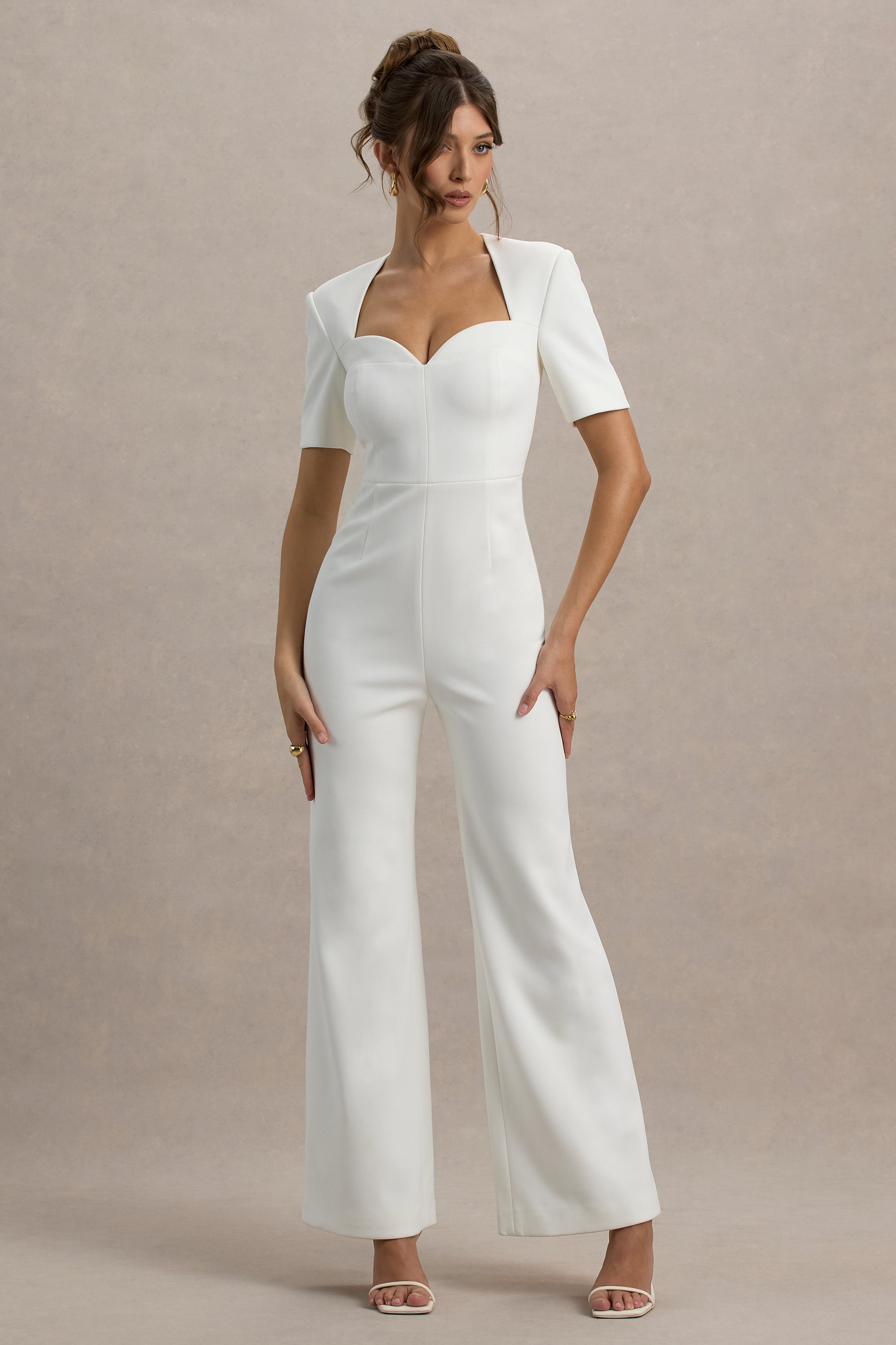 Seraphine London™ | White Sweetheart Short-Sleeve Wide-Leg Jumpsuit