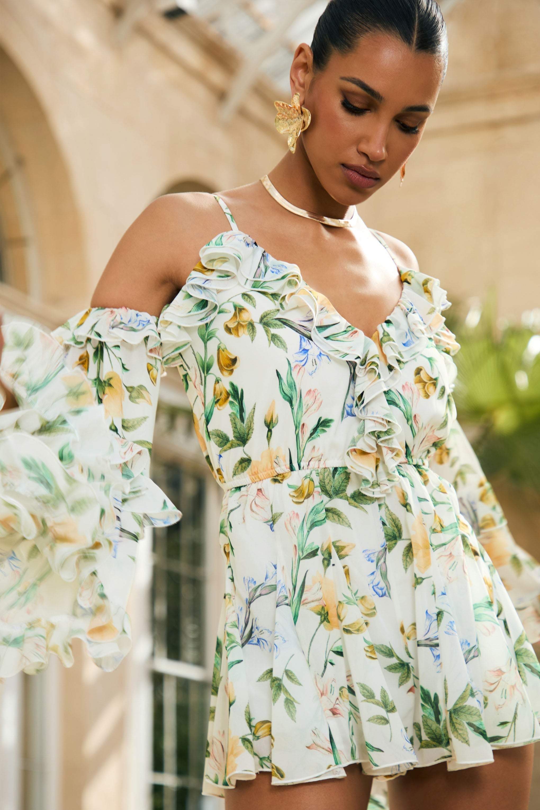 Seraphine London™ | White Botanical Print Chiffon Matching Set