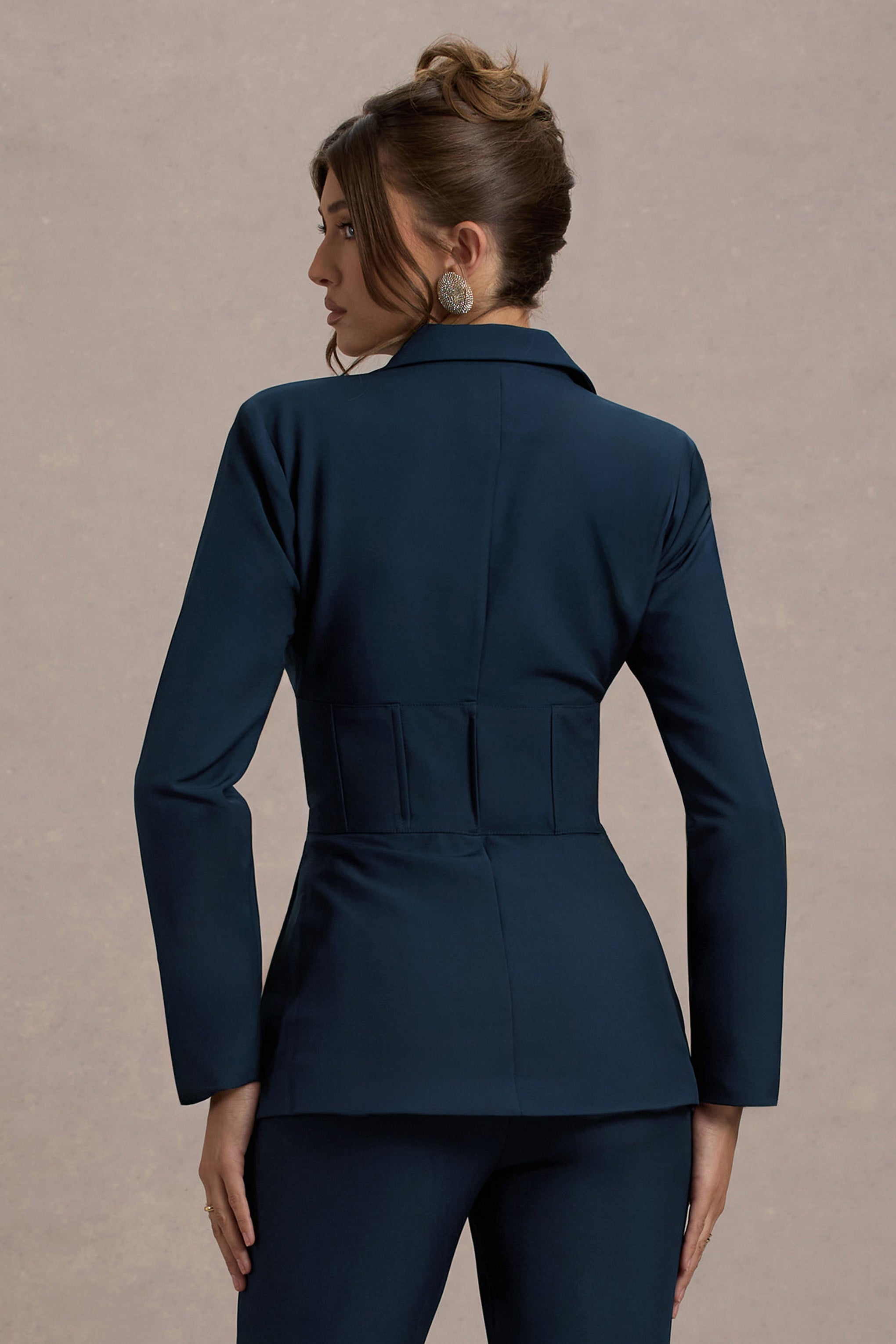 Seraphine London™ | Navy Corset Fitted Crepe Blazer