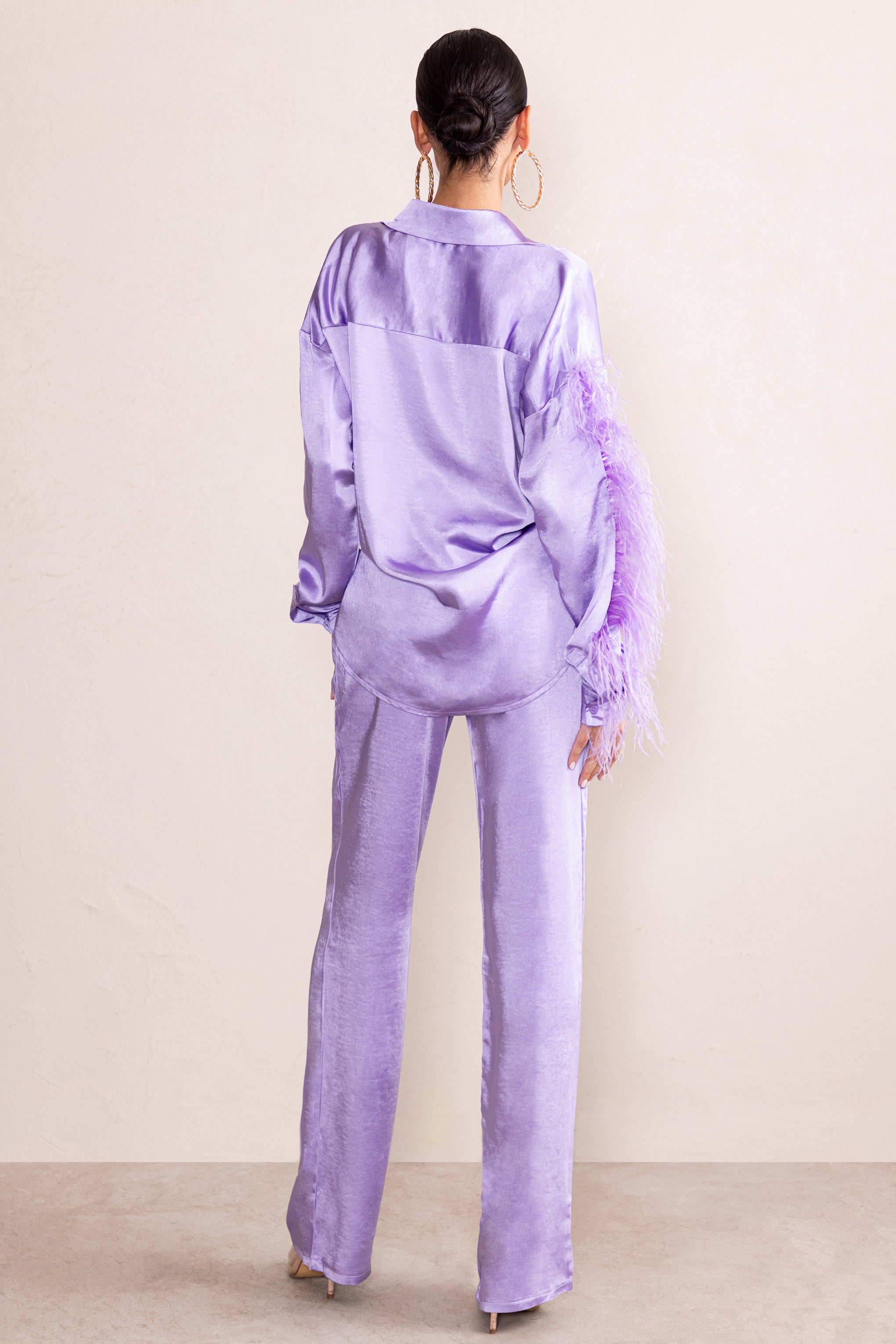 Seraphine London™ | Lilac Satin Wide Leg Trousers