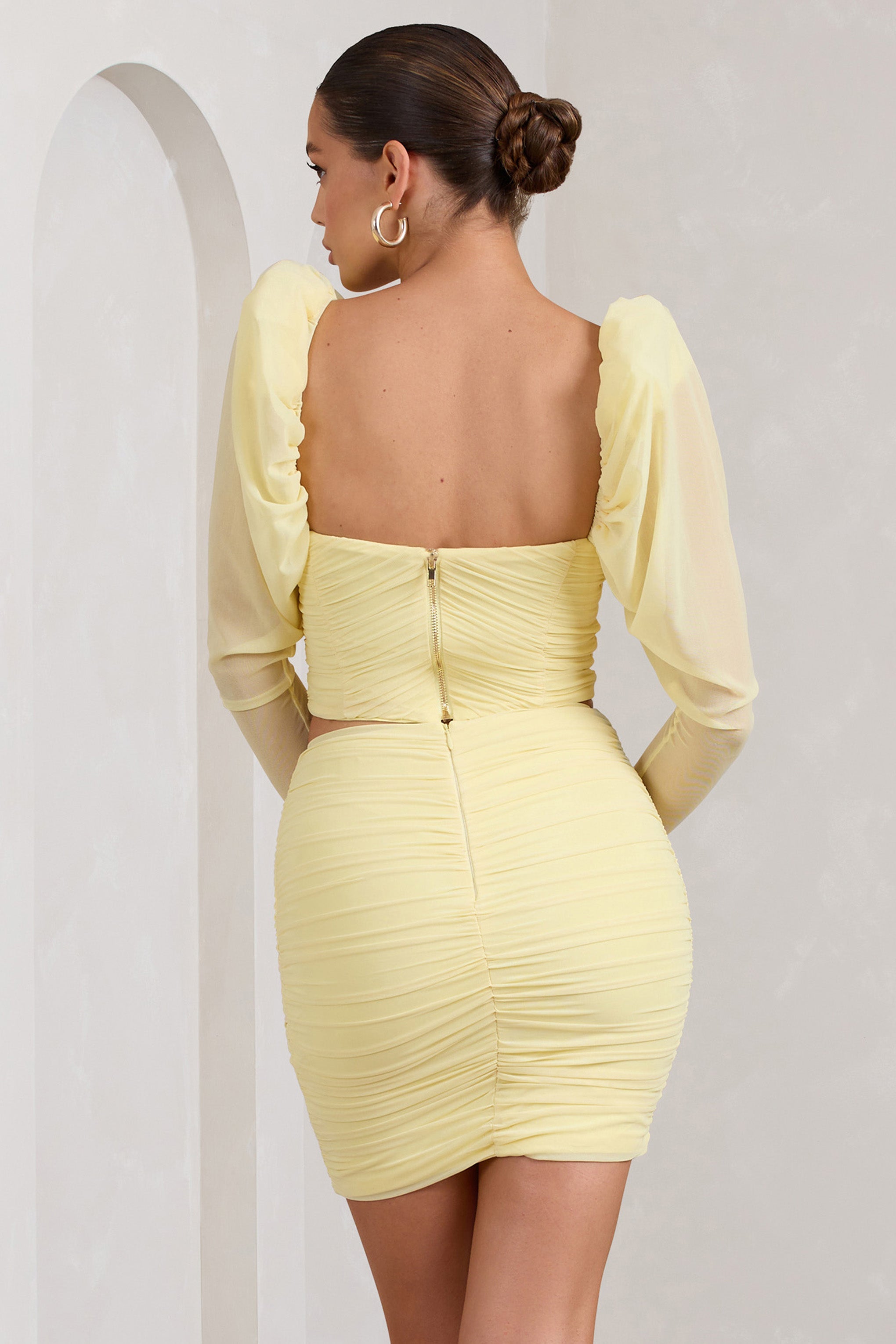 Seraphine London™ | Yellow Puff Sleeve Ruched Crop Top