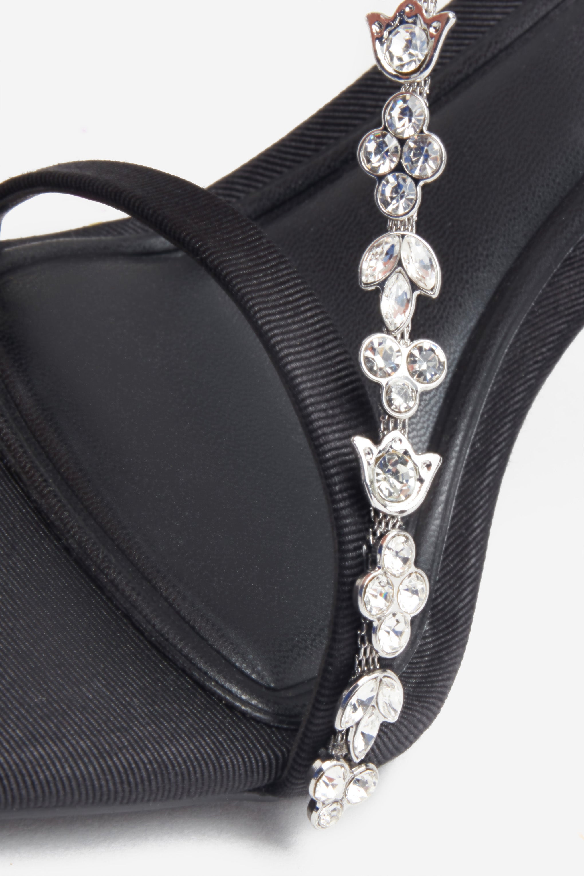 Seraphine London™ | Black Satin Diamanté Chain Sandals