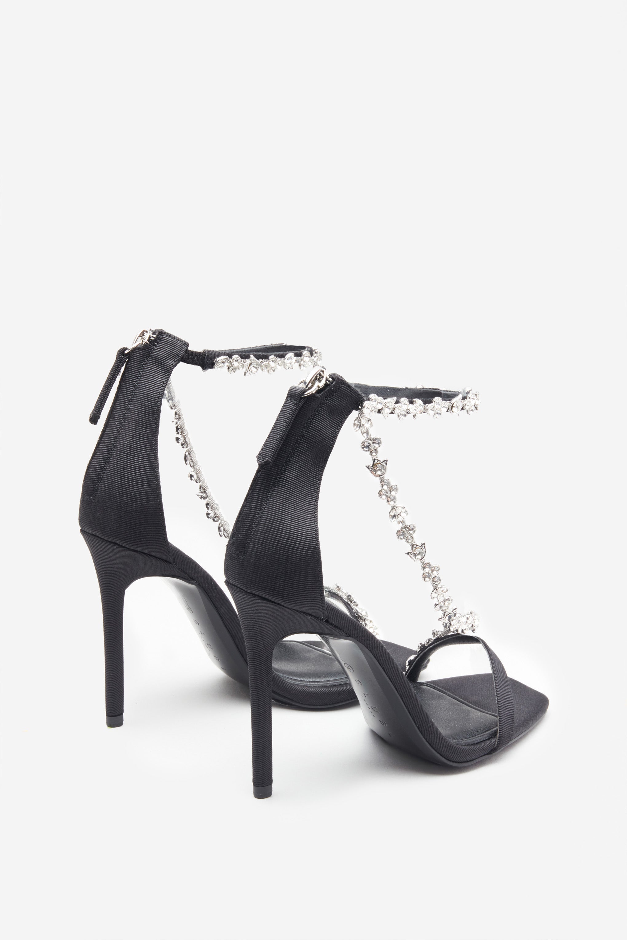 Seraphine London™ | Black Satin Diamanté Chain Sandals