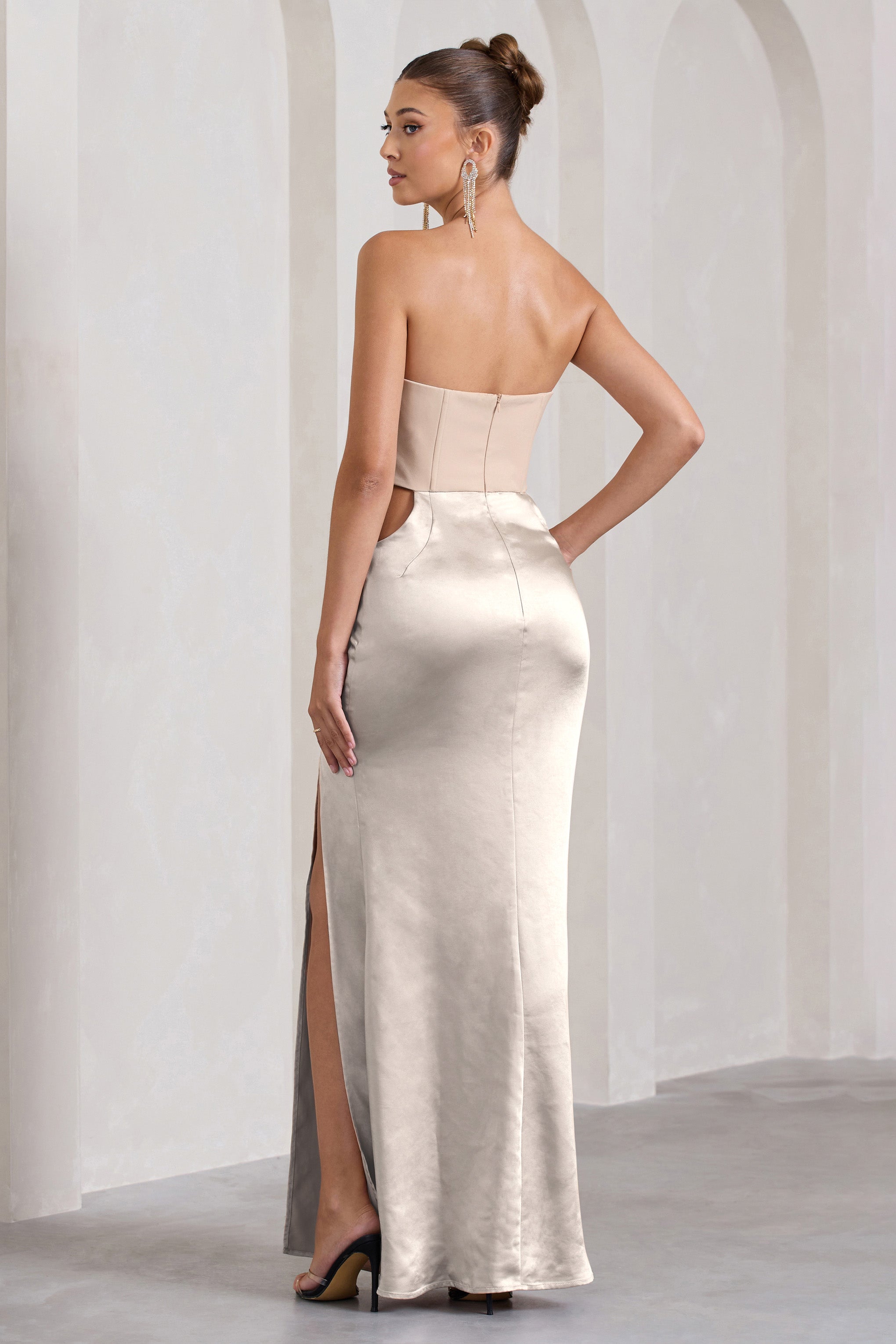 Seraphine London™ | Nude Satin Strapless Dress