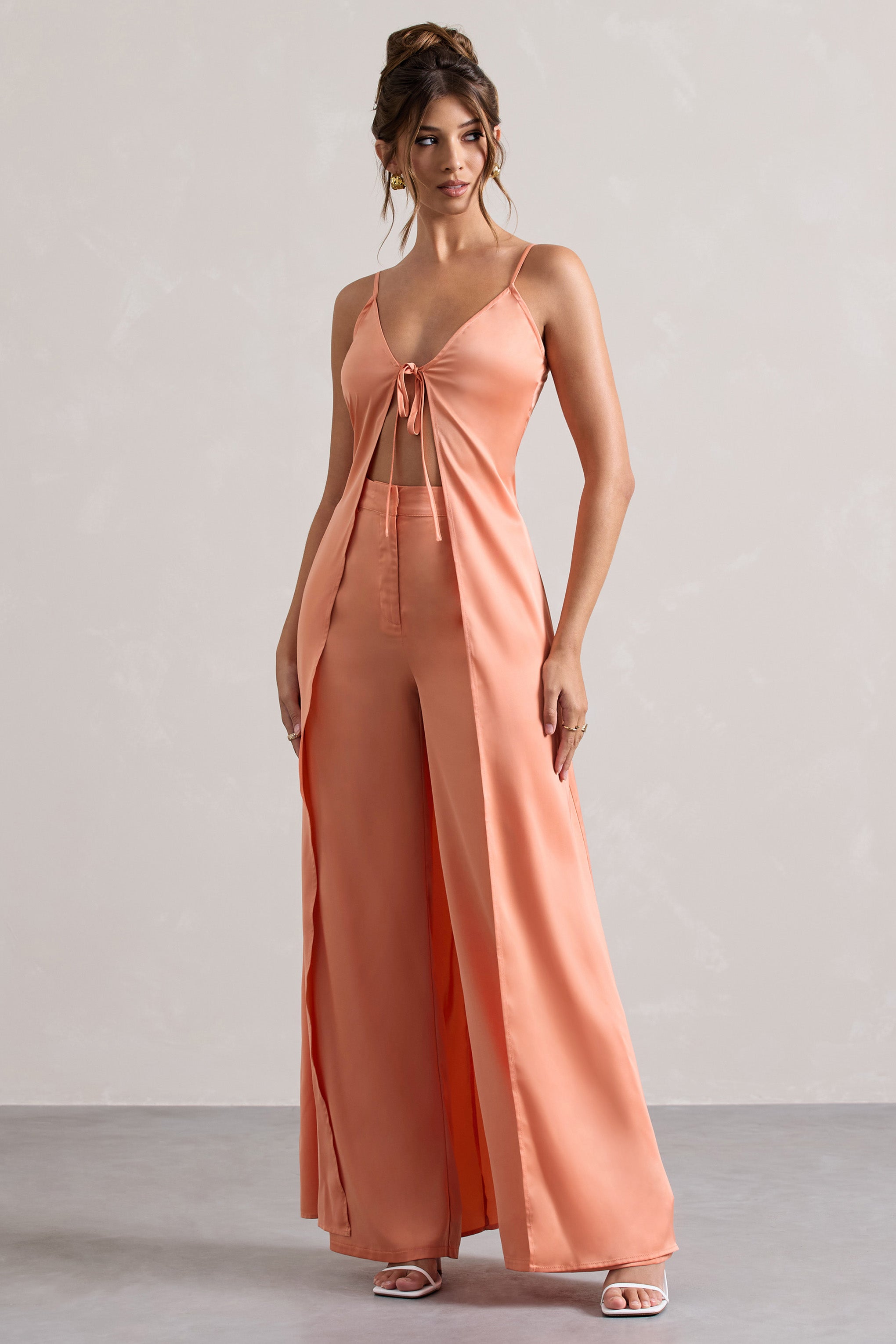 Seraphine London™ | Peach Wide-Leg Trousers