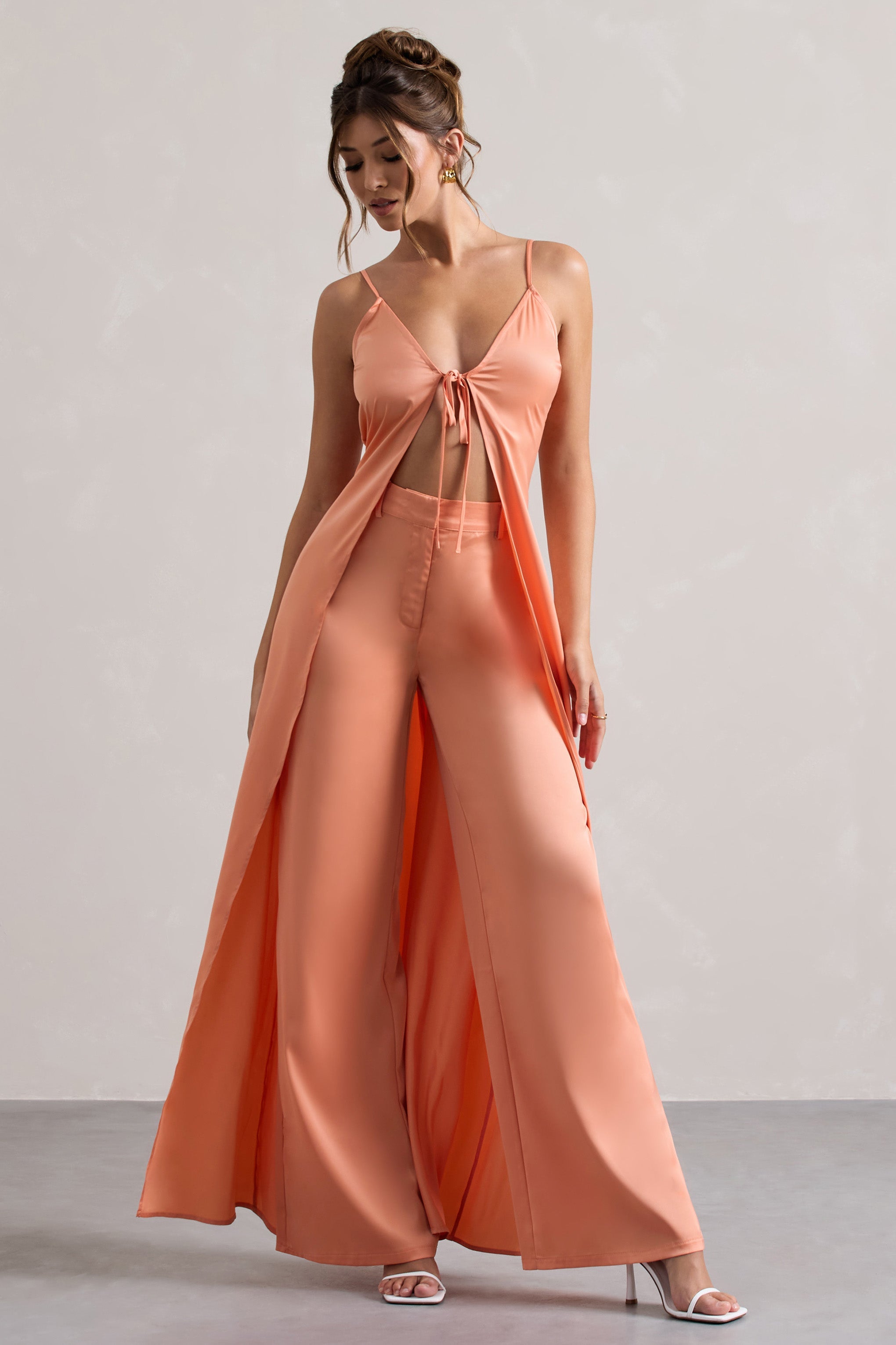 Seraphine London™ | Peach Wide-Leg Trousers