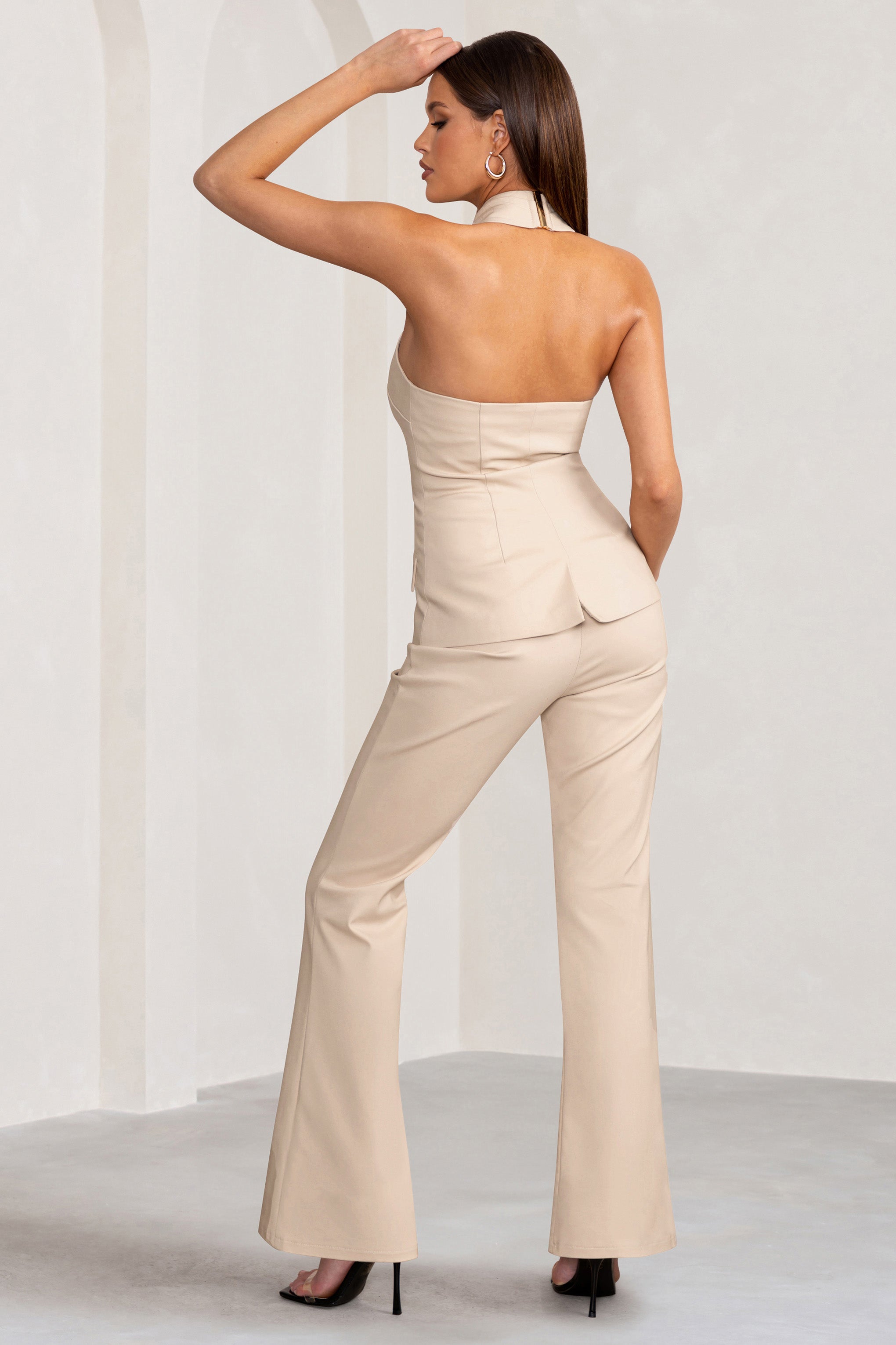 Seraphine London™ | Stone High Waist Wide Leg Trousers