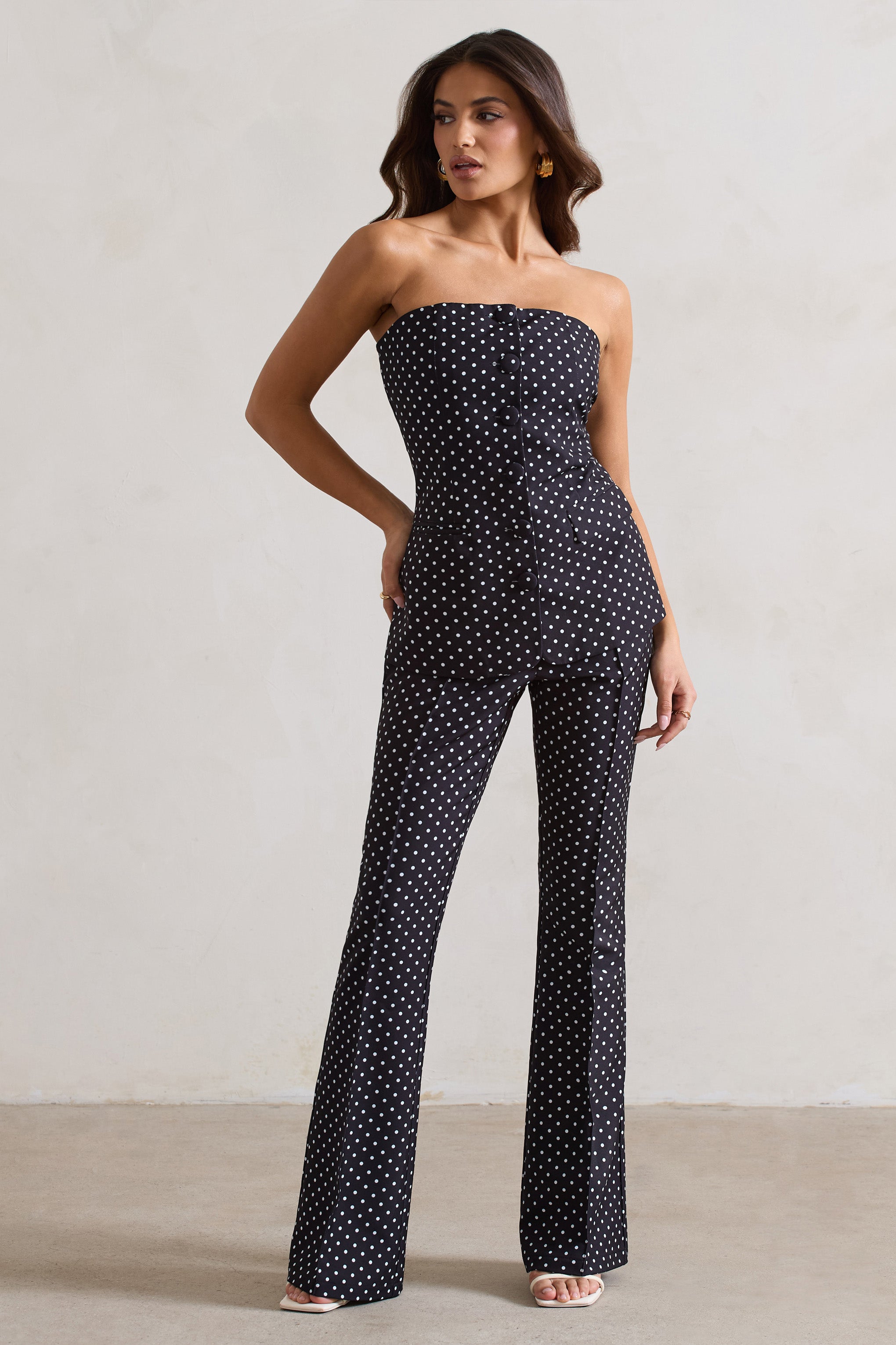 Seraphine London™ | Black Polka Dot Wide Leg Trousers