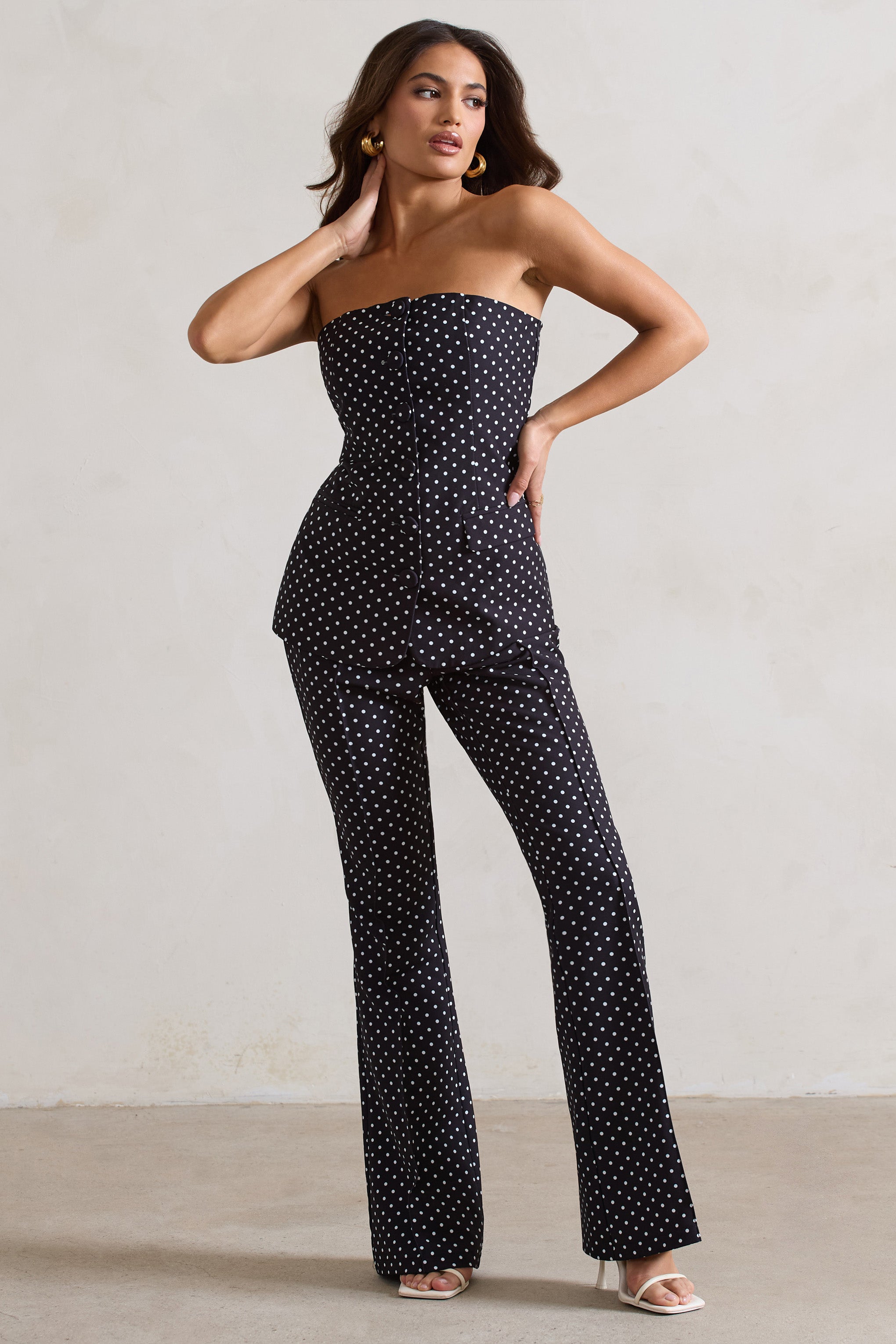 Seraphine London™ | Black Polka Dot Wide Leg Trousers