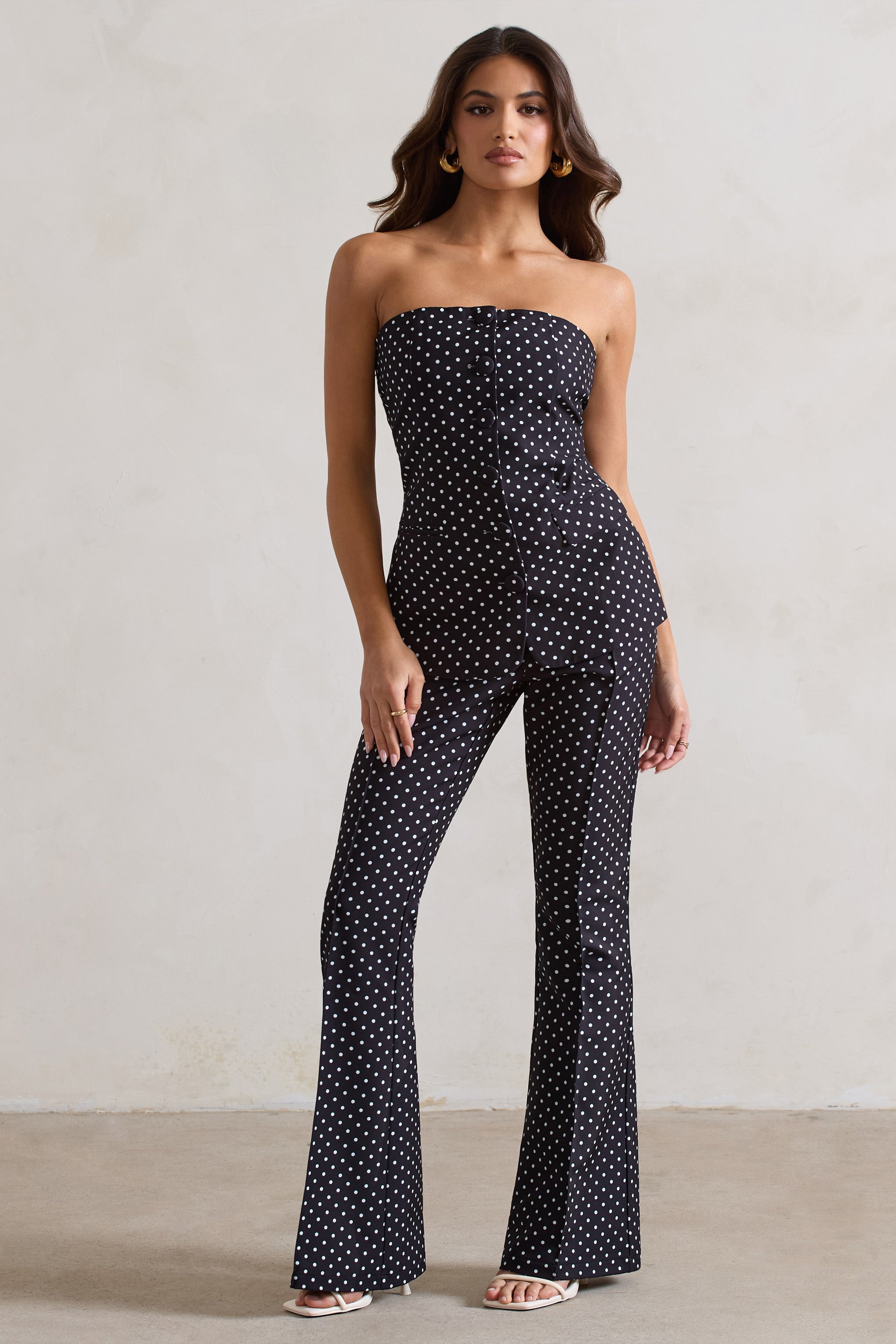 Seraphine London™ | Black Polka Dot Wide Leg Trousers