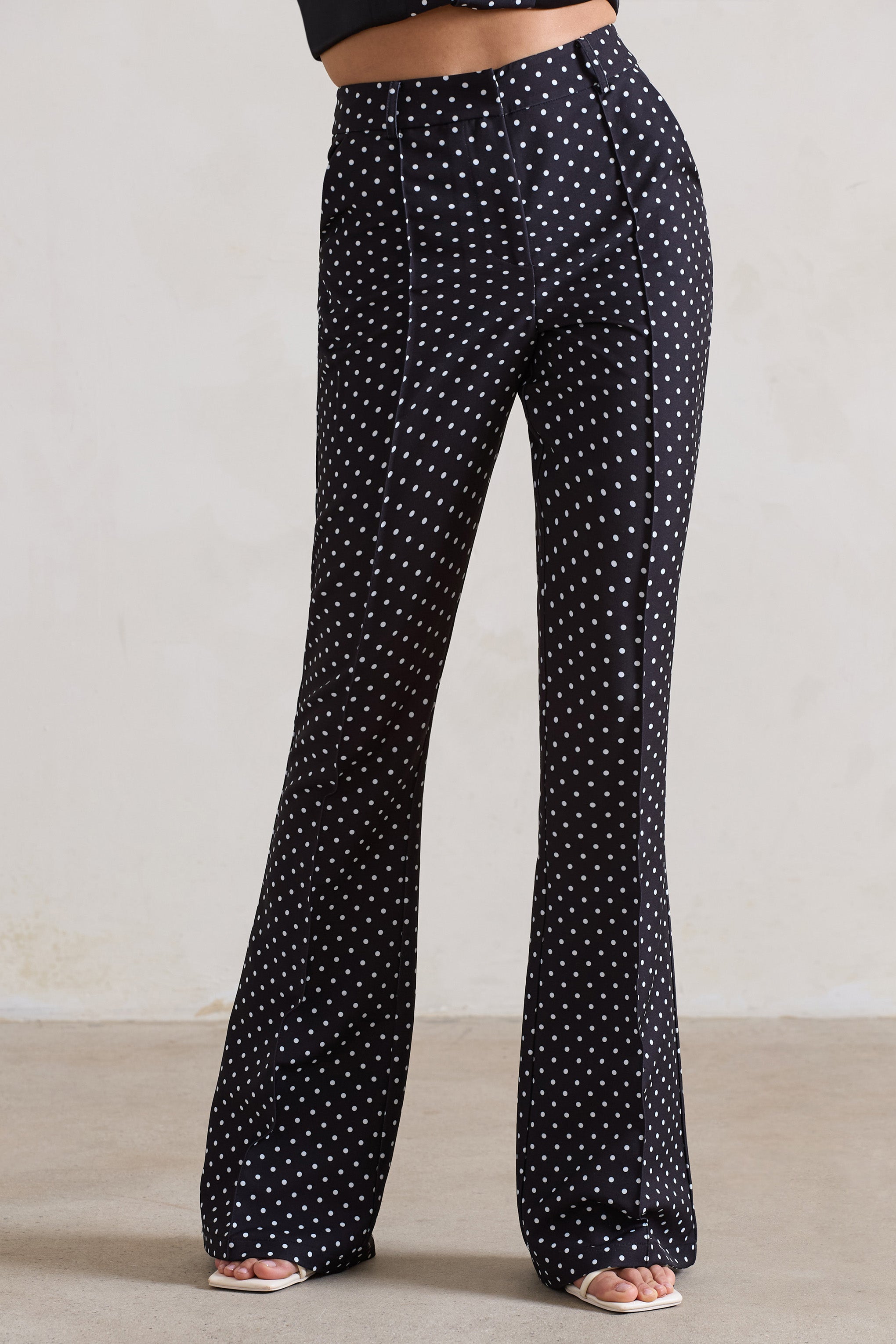 Seraphine London™ | Black Polka Dot Wide Leg Trousers