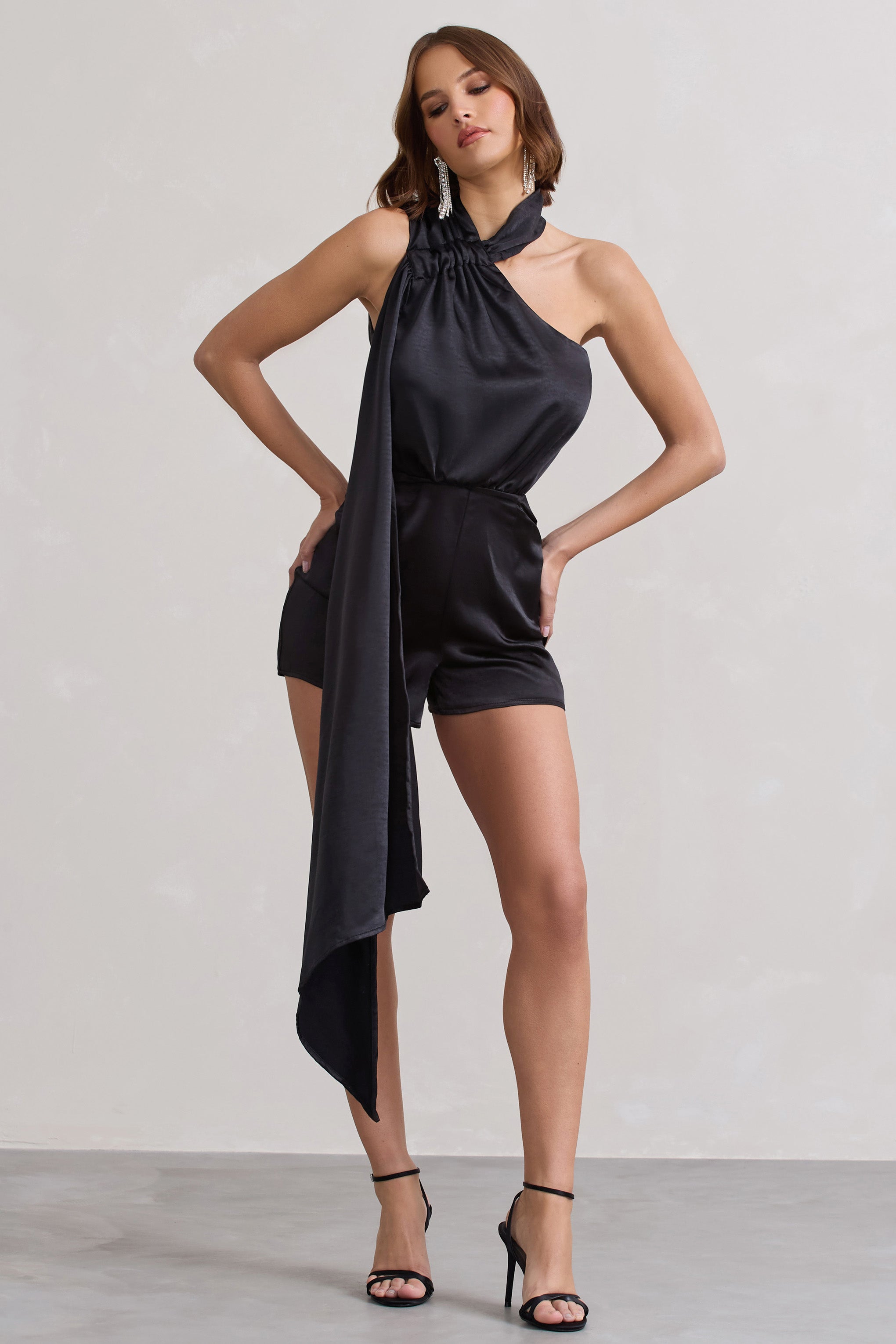 Seraphine London™ | Black Satin Scarf Detail Matching Set