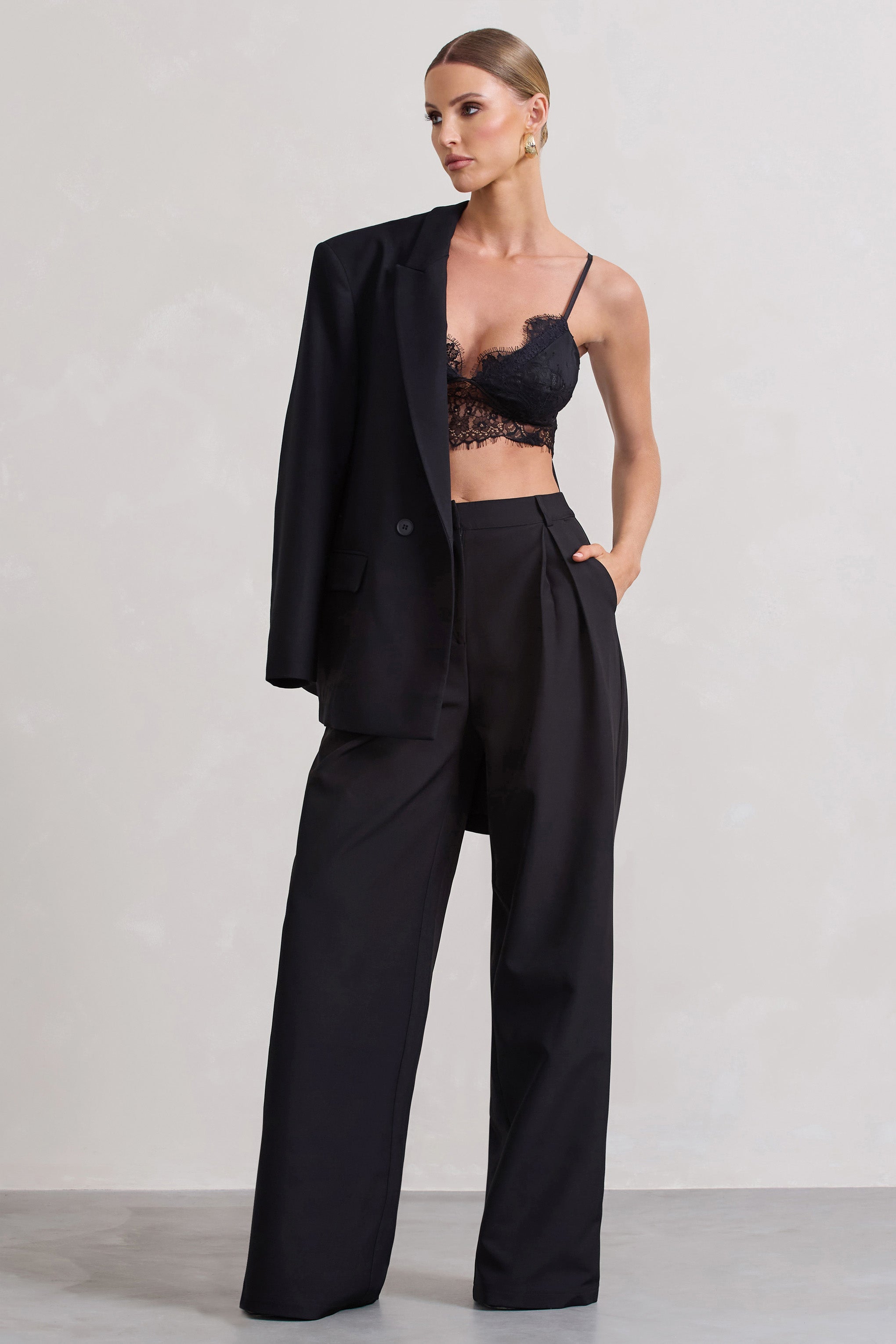 Seraphine London™ | Black High Waist Wide-Leg Trousers