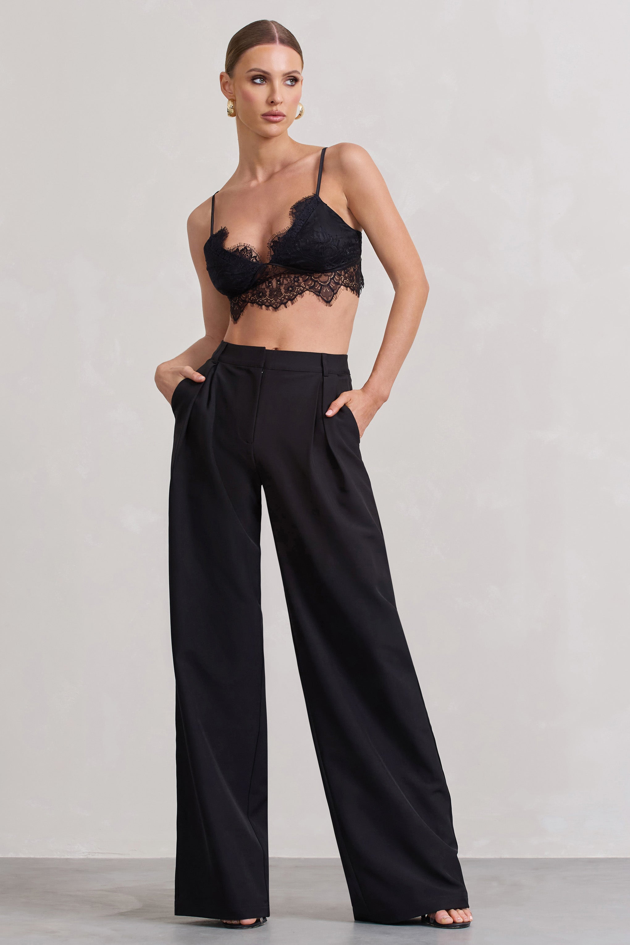 Seraphine London™ | Black High Waist Wide-Leg Trousers