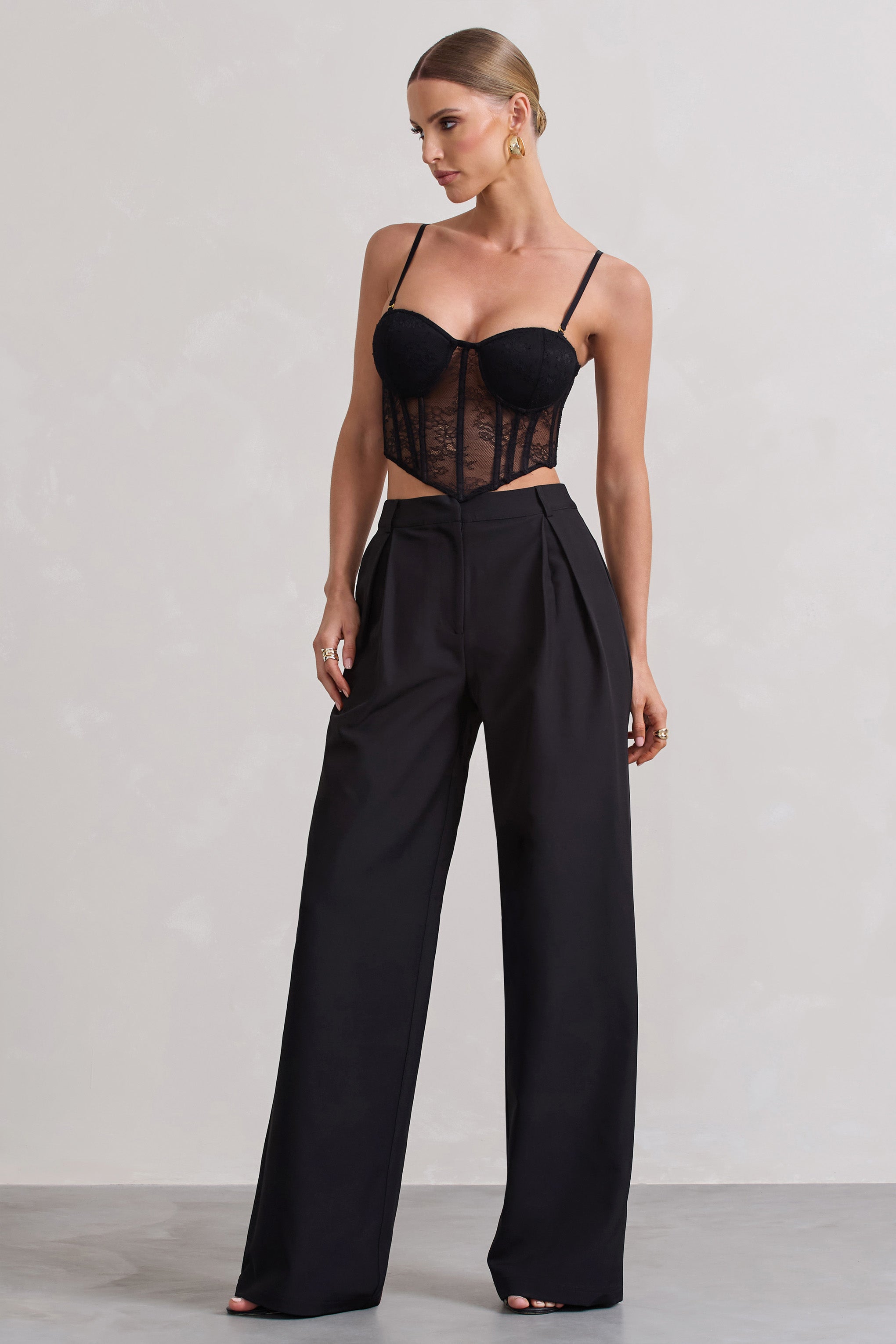 Seraphine London™ | Black High Waist Wide-Leg Trousers