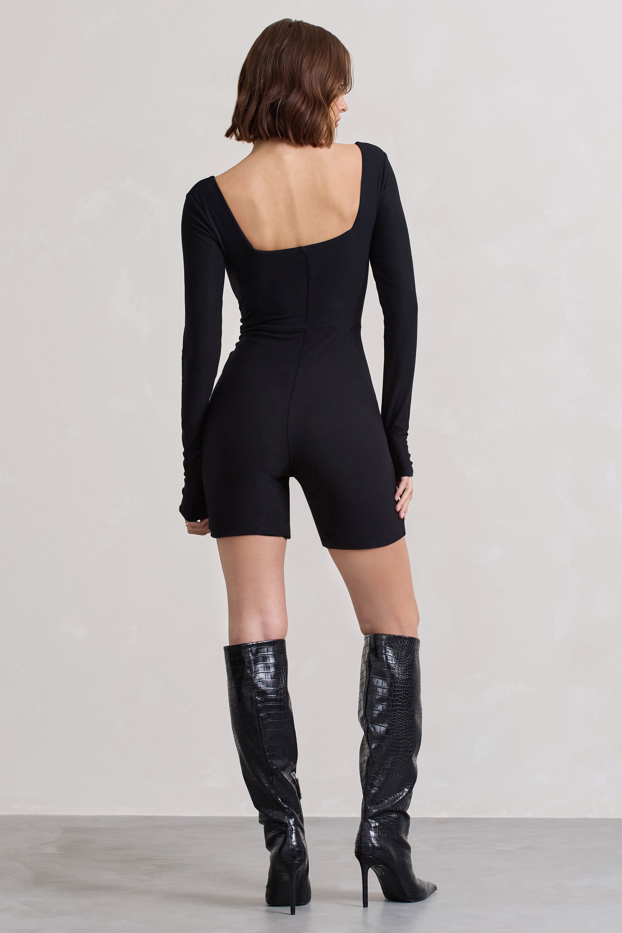 Seraphine London™ | Black Square-Neck Long-Sleeve Matching Set