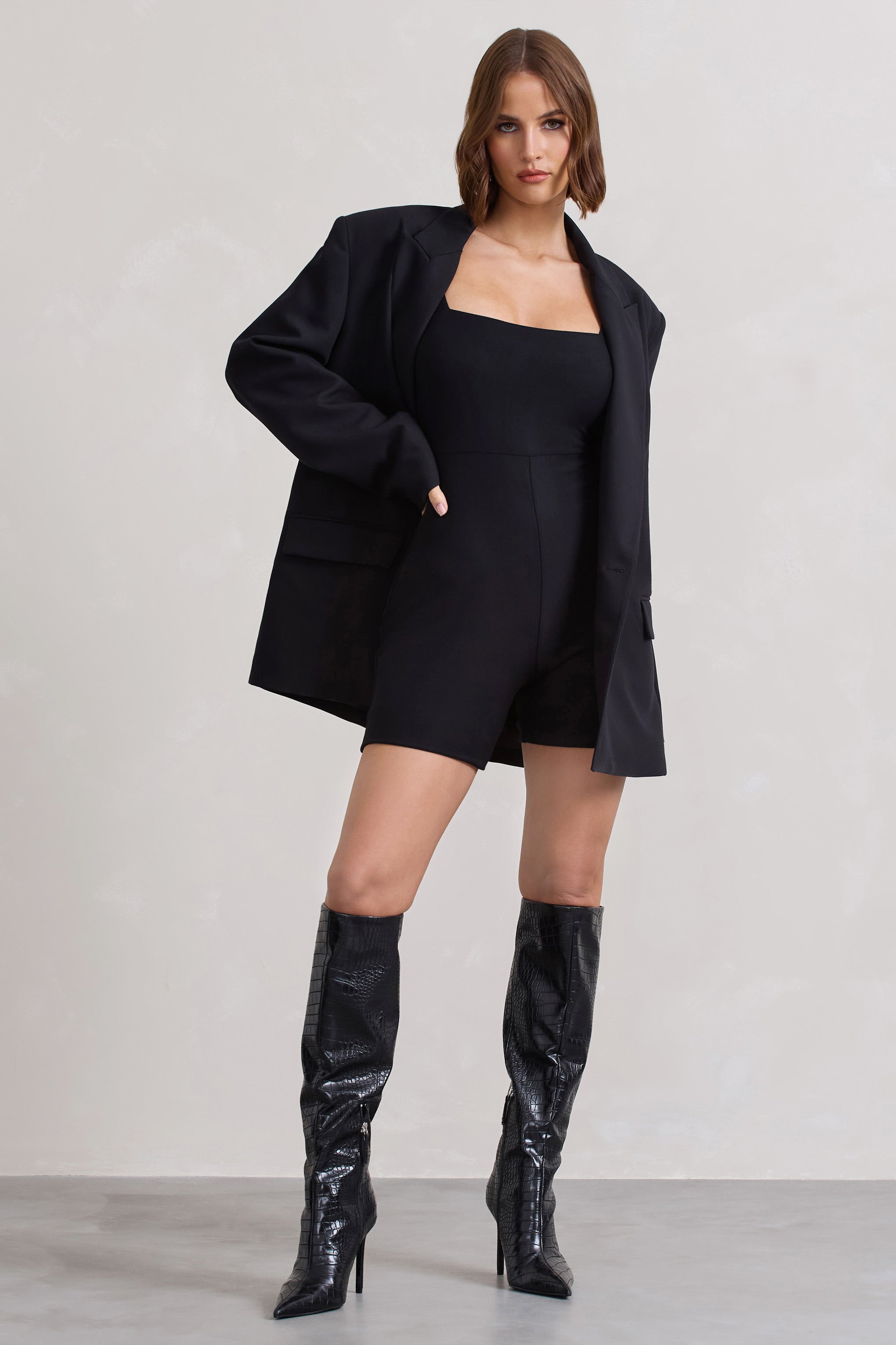 Seraphine London™ | Black Square-Neck Long-Sleeve Matching Set