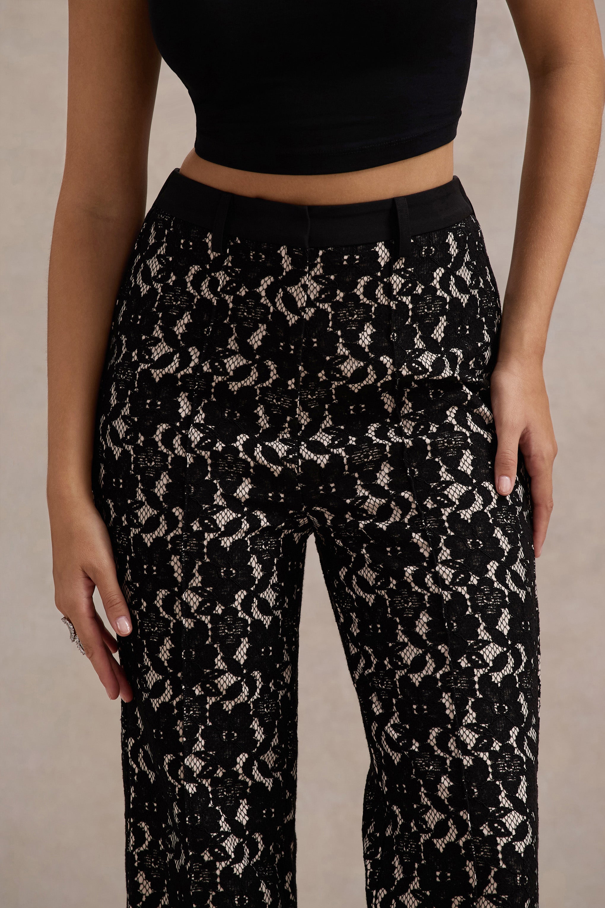 Seraphine London™ | Black Lace Flared-Leg Trousers