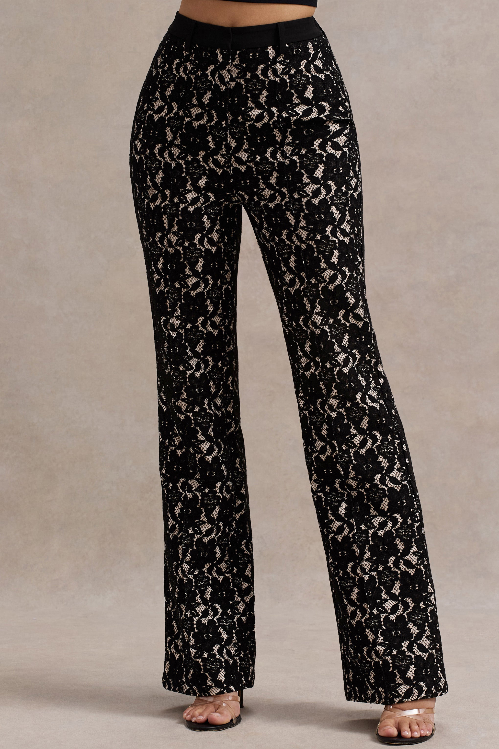 Seraphine London™ | Black Lace Flared-Leg Trousers