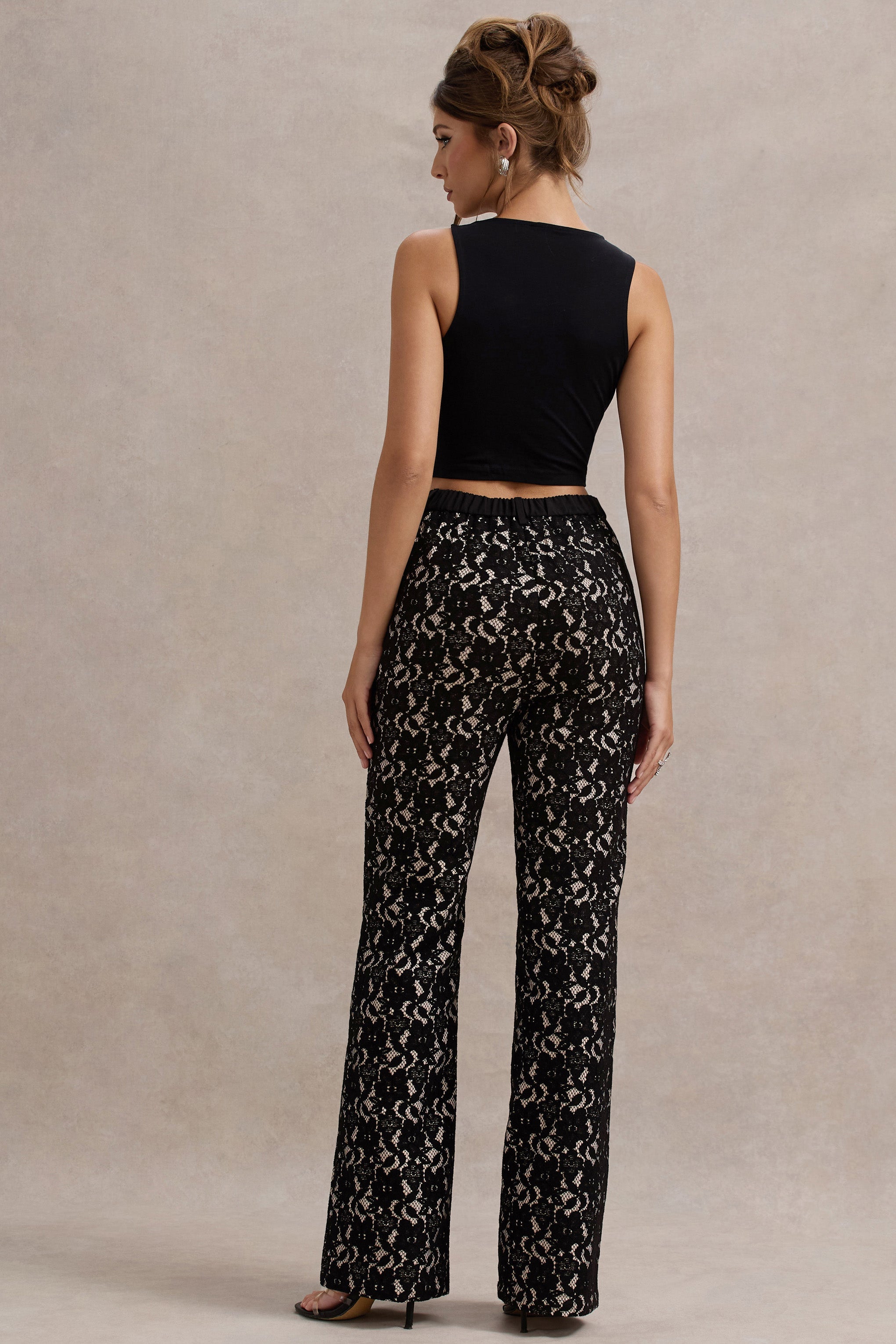 Seraphine London™ | Black Lace Flared-Leg Trousers