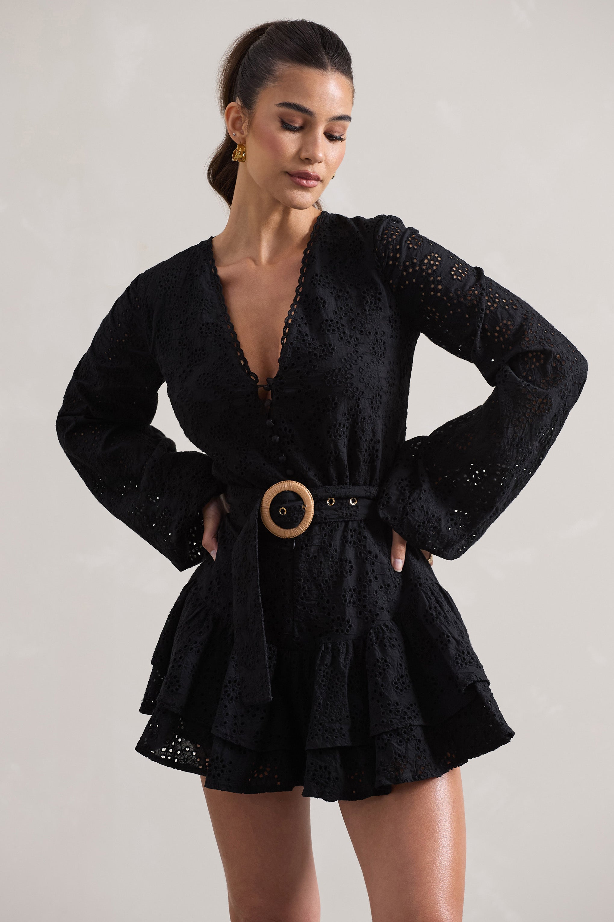 Seraphine London™ | Black Broderie Belted Ruffled Matching Set