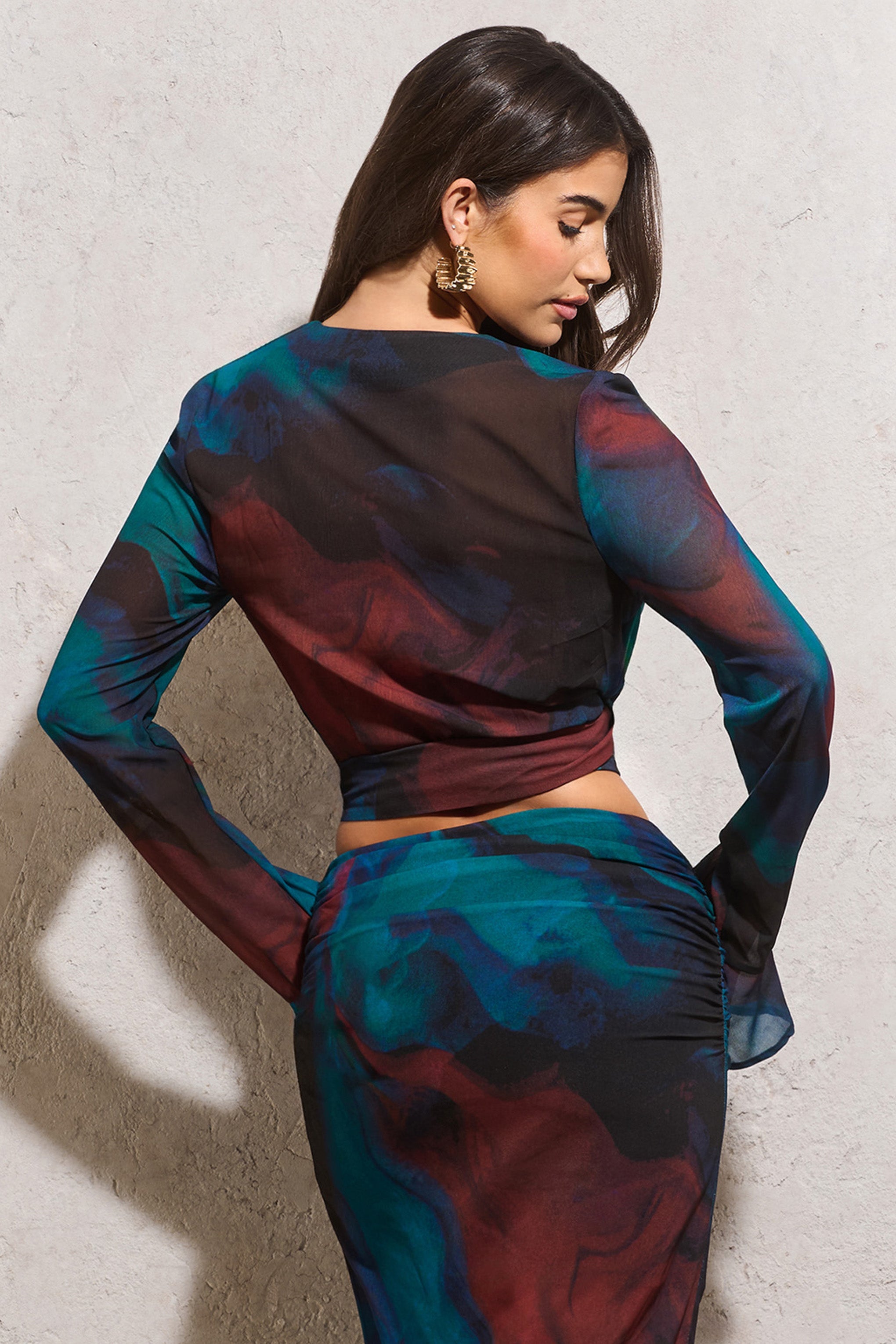 Seraphine London™ | Blue Print Chiffon Wrap Top
