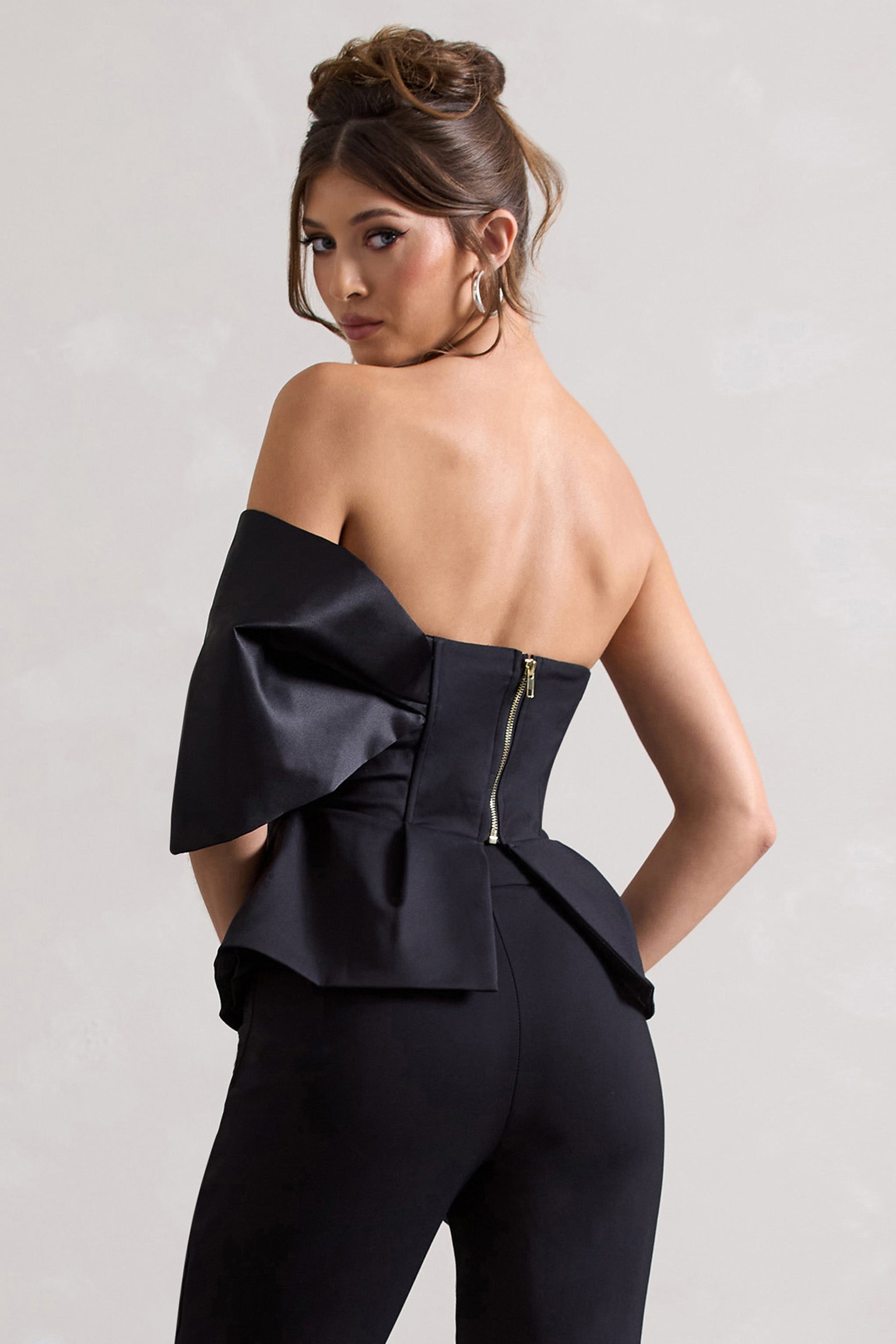 Seraphine London™ | Black Bardot Top With Peplum Hem