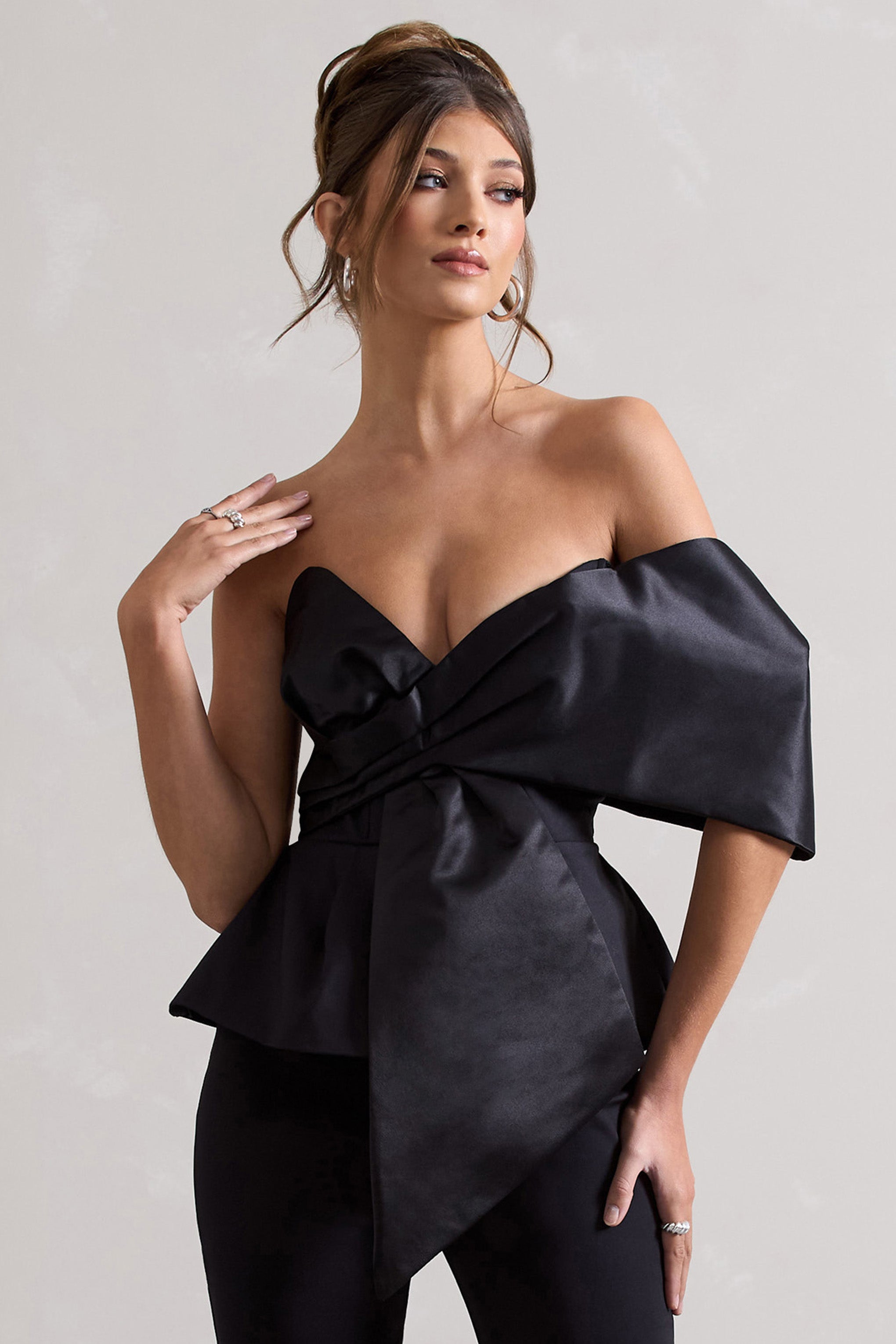 Seraphine London™ | Black Bardot Top With Peplum Hem