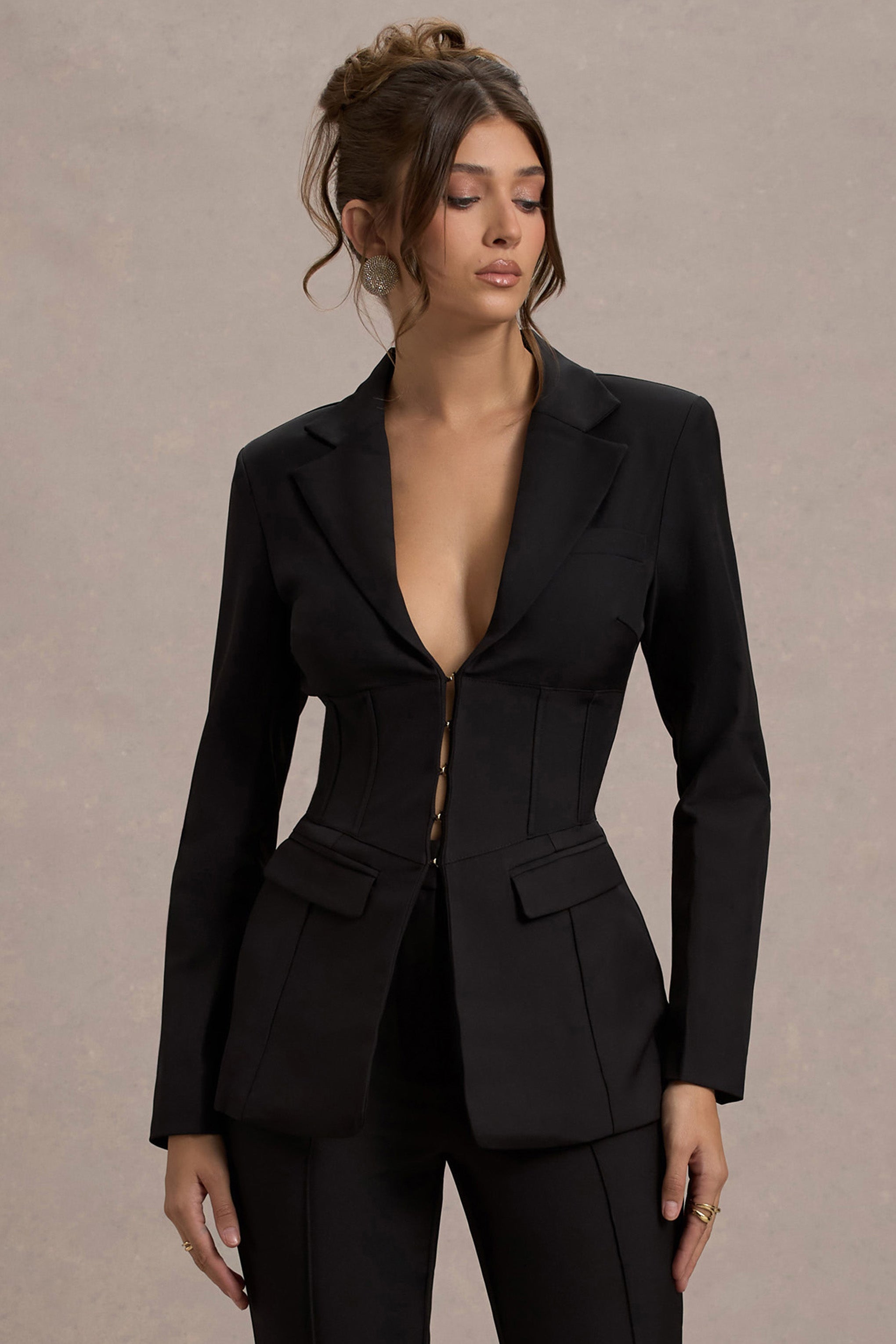 Seraphine London™ | Black Plunge Corset Waist Blazer