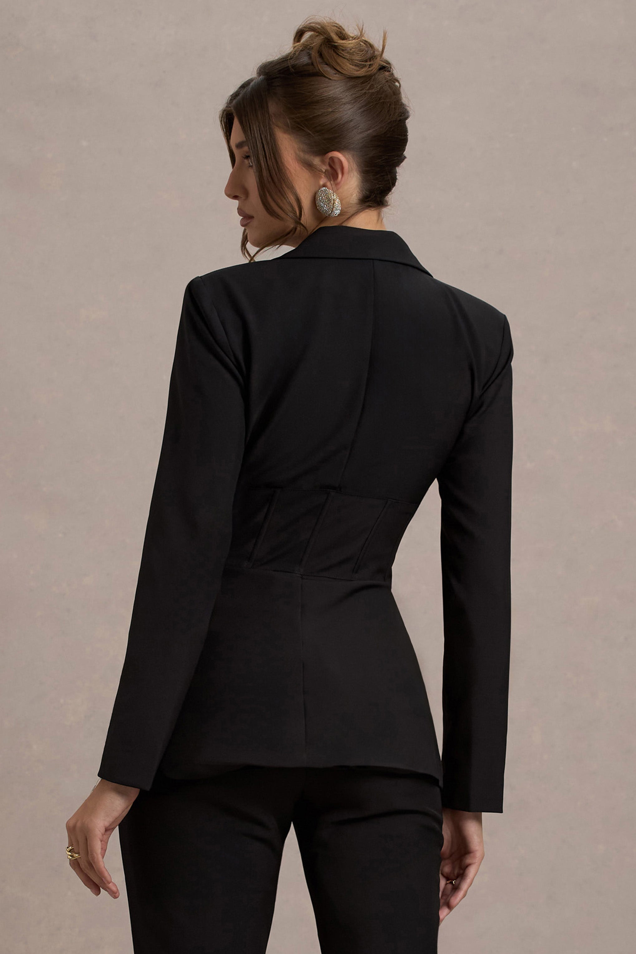 Seraphine London™ | Black Plunge Corset Waist Blazer