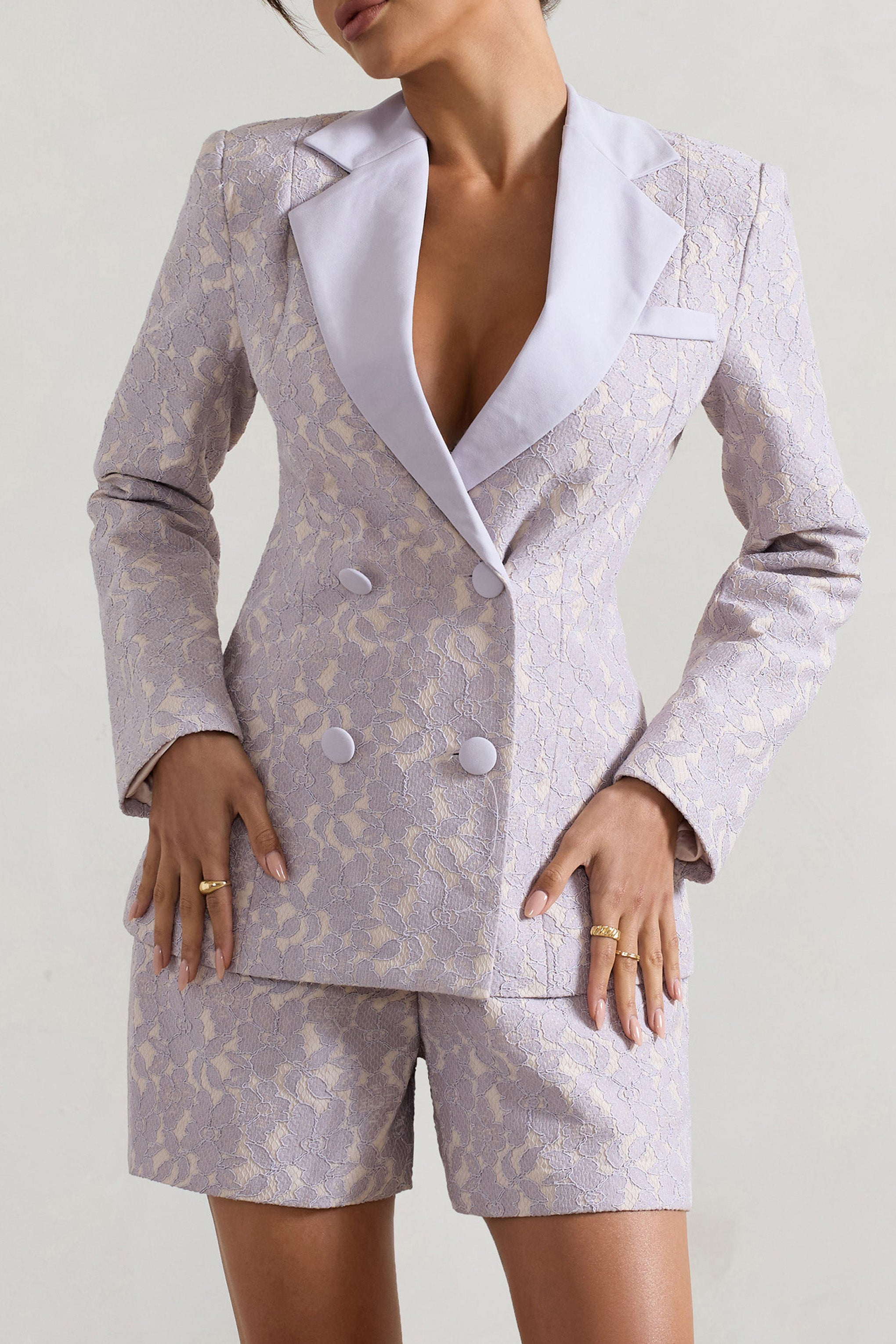 Seraphine London™ | Mauve Lace Crepe Tailored Blazer
