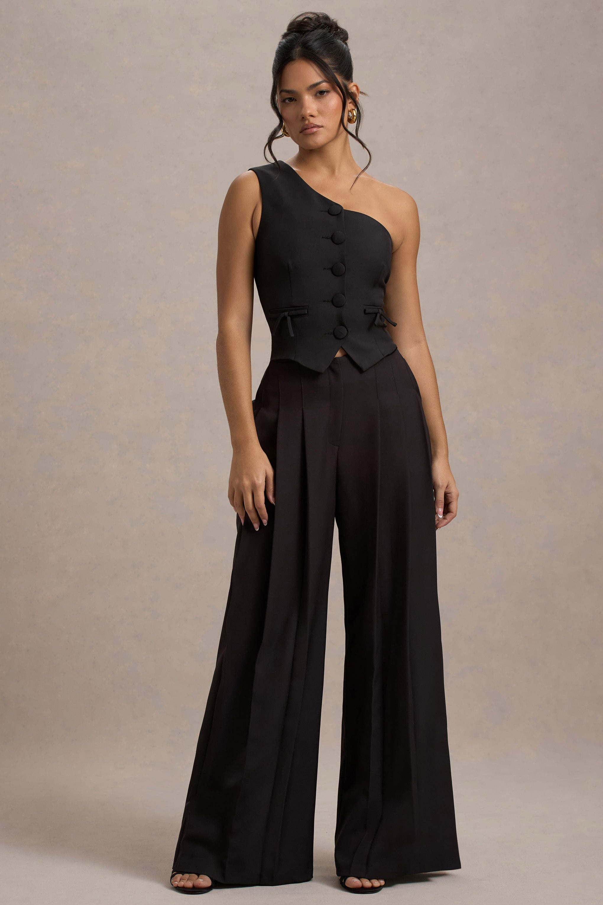 Seraphine London™ | Black Pleated Wide-Leg Trousers