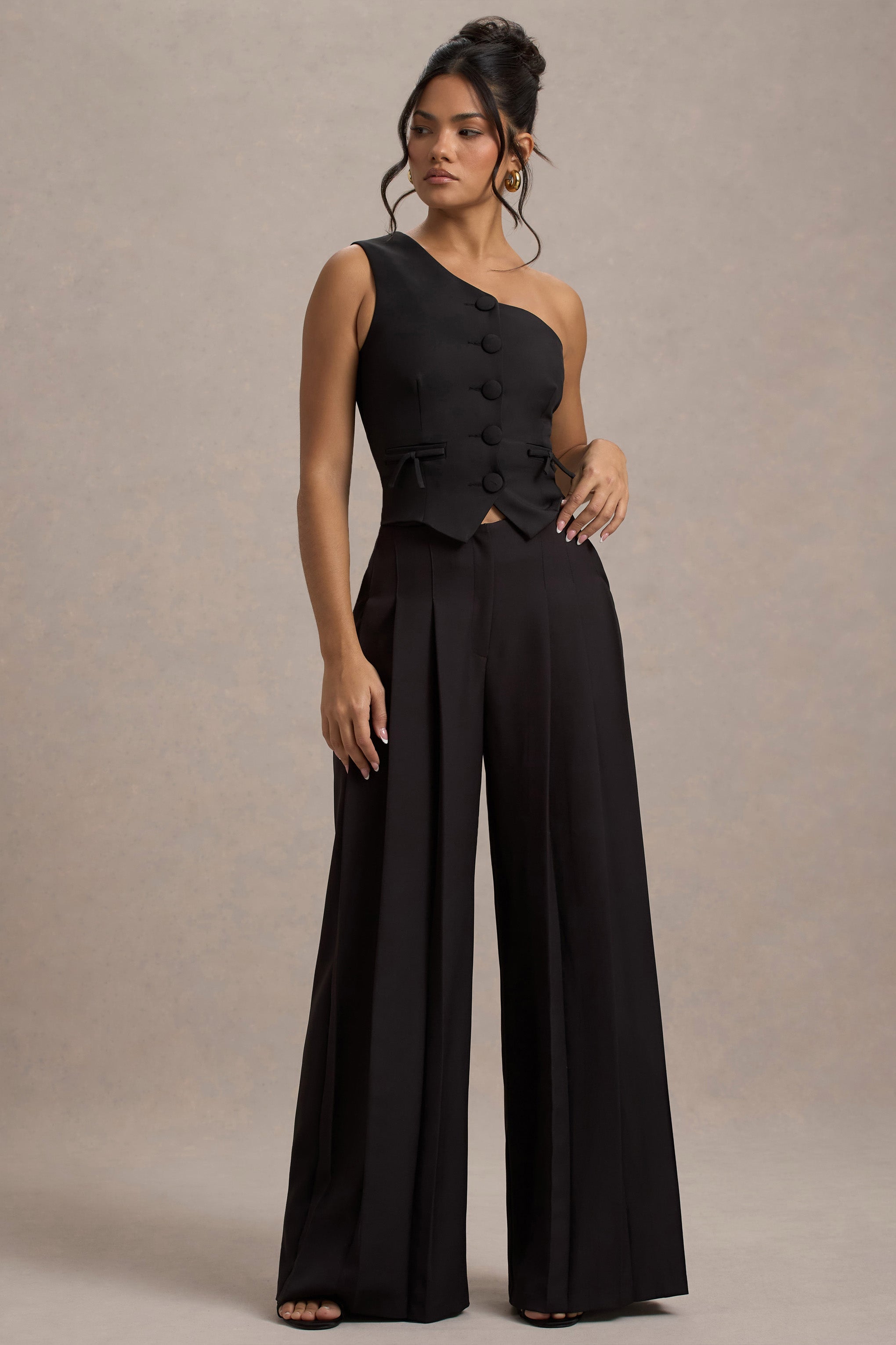 Seraphine London™ | Black Pleated Wide-Leg Trousers