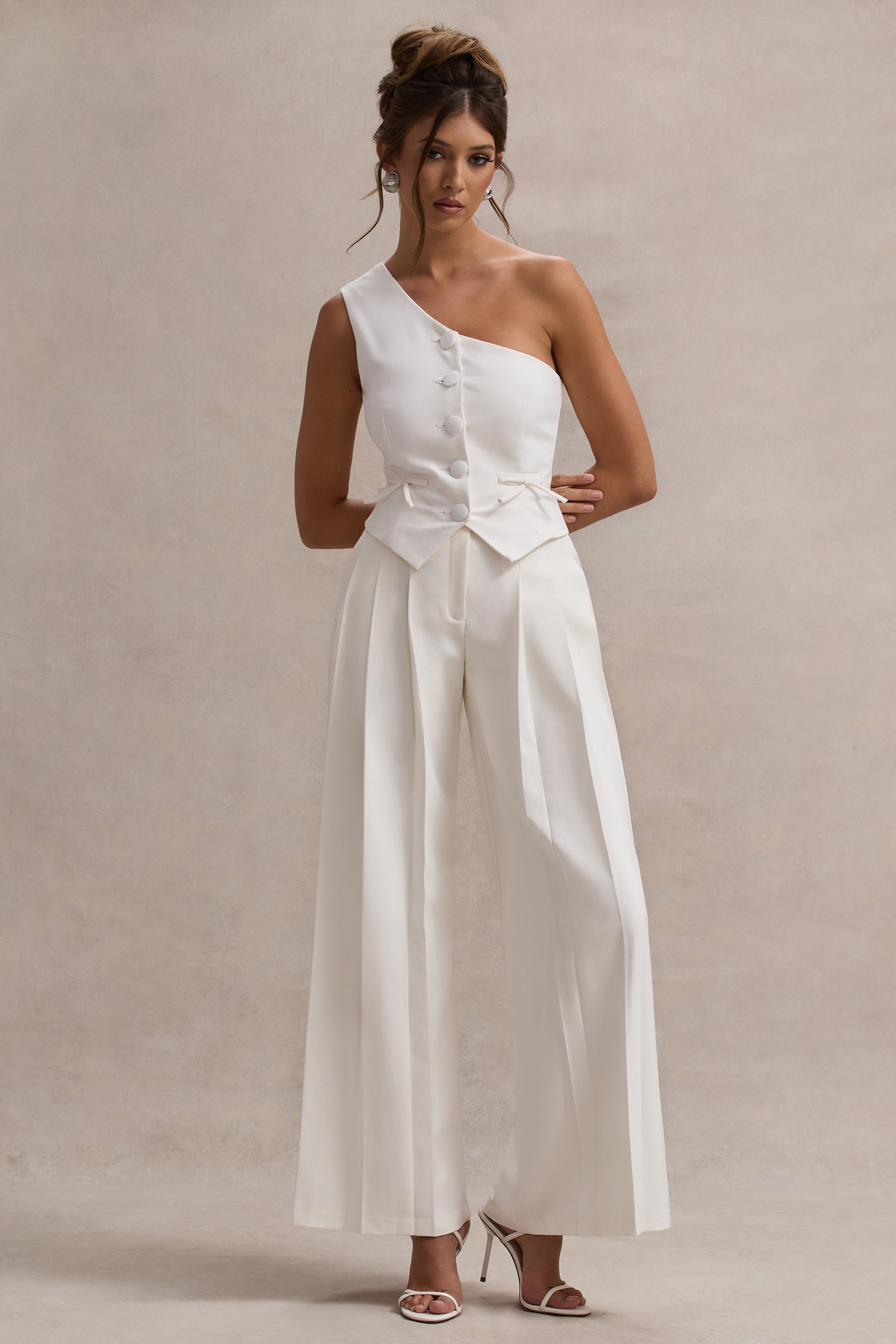 Seraphine London™ | Cream Pleated Wide-Leg Trousers